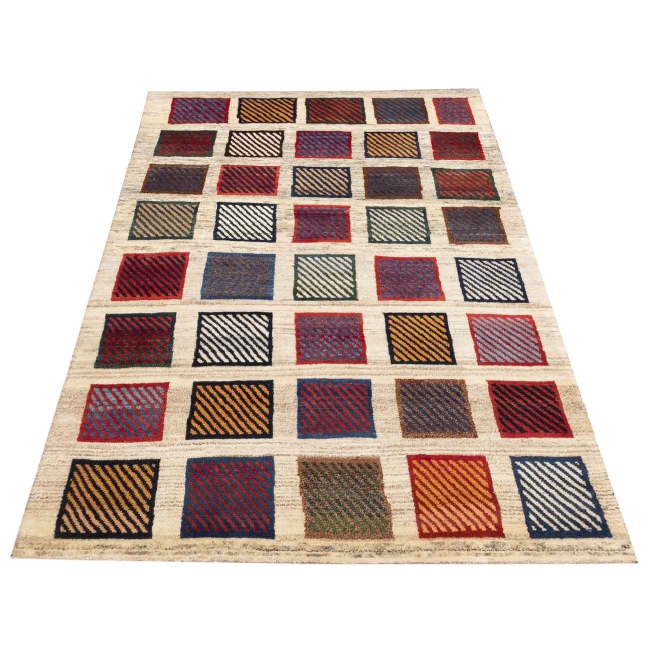 Price and Buy Persian Gabbeh Rug with Wool Genuine Handwoven in Fars Checkered Cream - Image 8