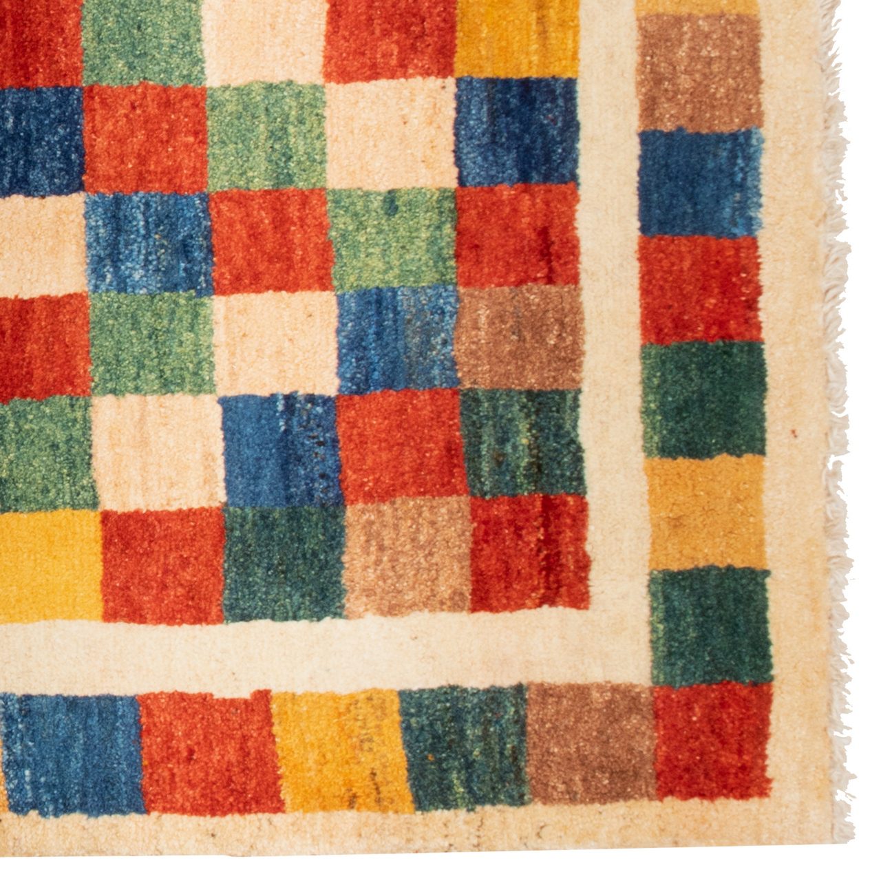 Price and Buy Persian Gabbeh Rug with Wool Handwoven in Fars Checkered Cream - Image 3