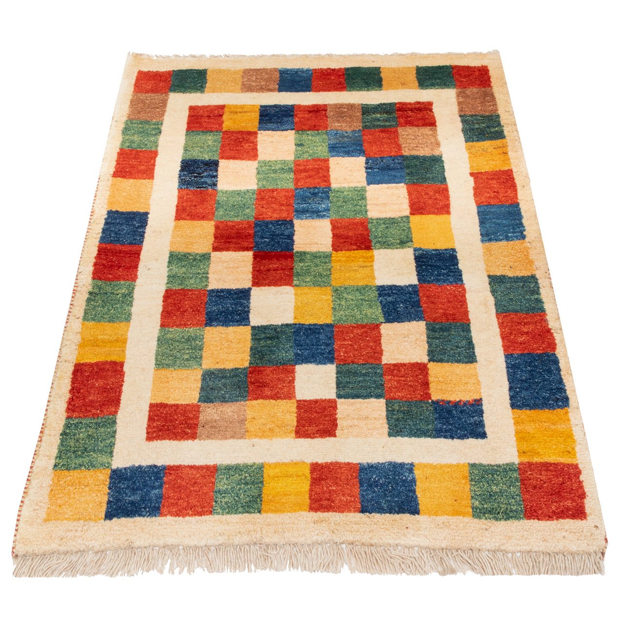 Price and Buy Persian Gabbeh Rug with Wool Handwoven in Fars Checkered Cream - Image 5