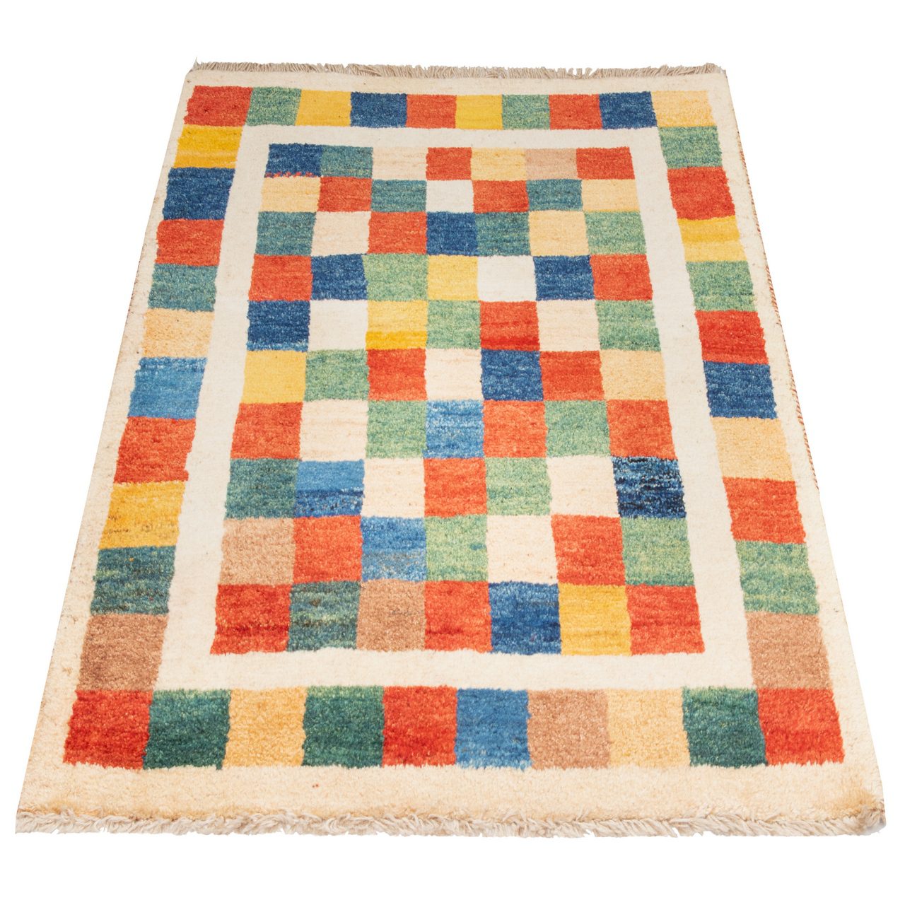 Price and Buy Persian Gabbeh Rug with Wool Handwoven in Fars Checkered Cream - Image 7