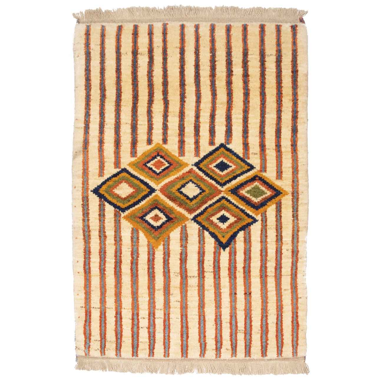 Price and Buy Persian Gabbeh Rug with Wool Handwoven in Fars Striped Geometric Cream