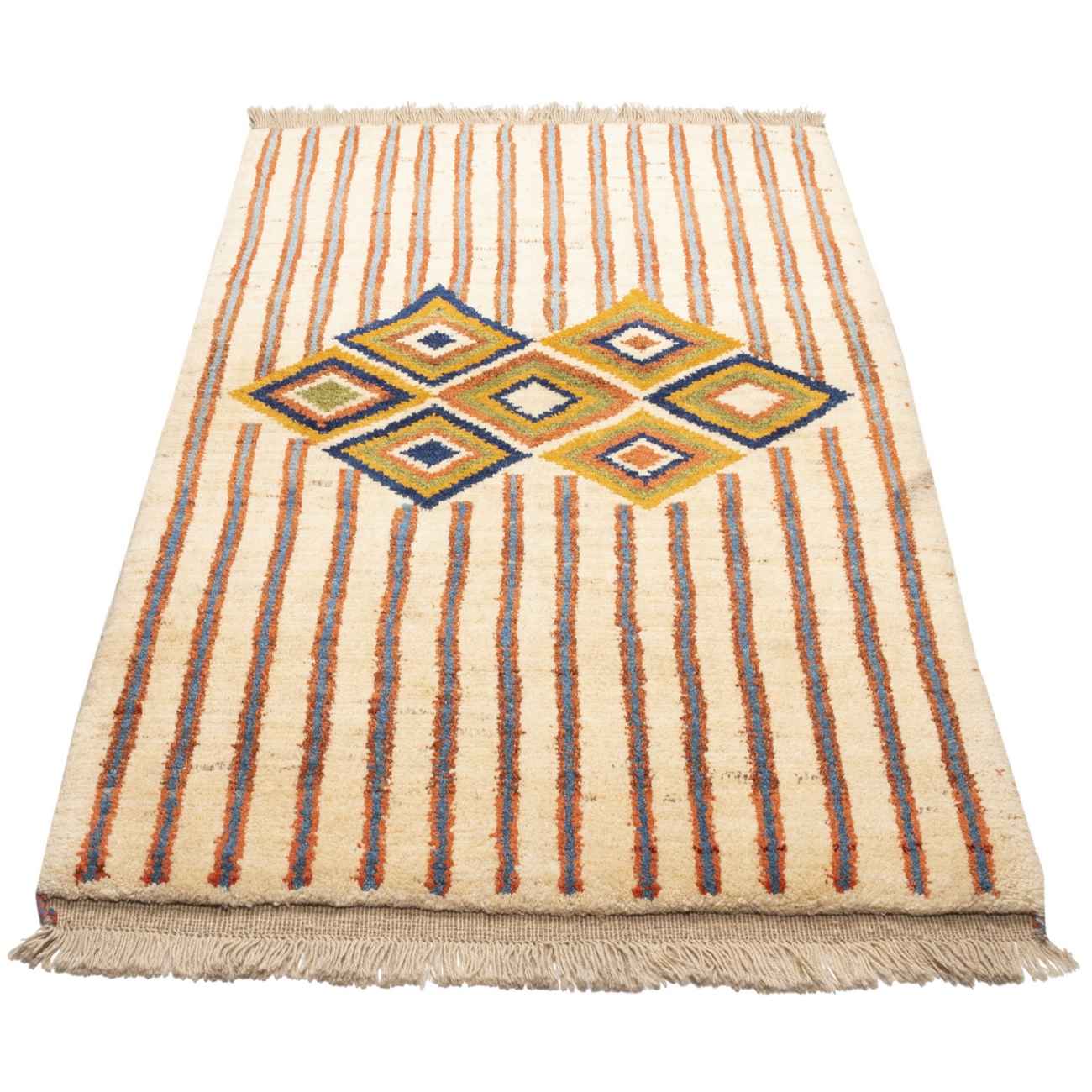 Price and Buy Persian Gabbeh Rug with Wool Handwoven in Fars Striped Geometric Cream - Image 4