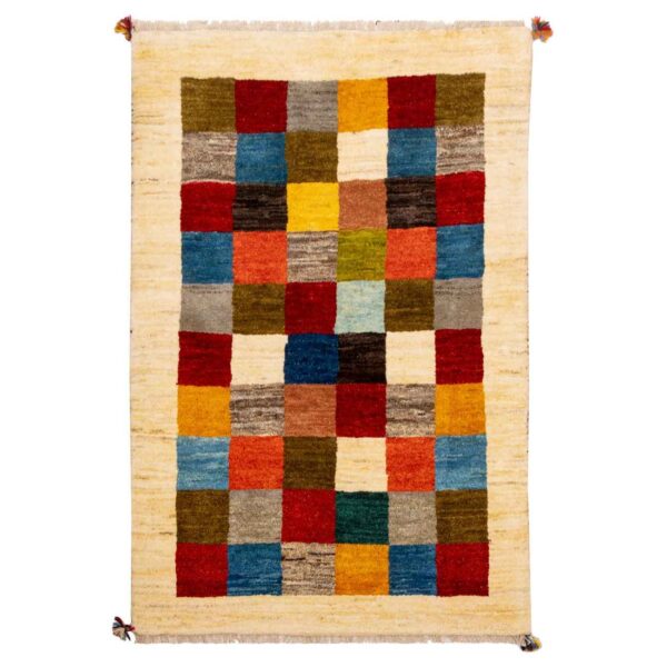 Price and Buy Persian Gabbeh Wool Rug Authentic Handwoven in Fars Checkered Cream