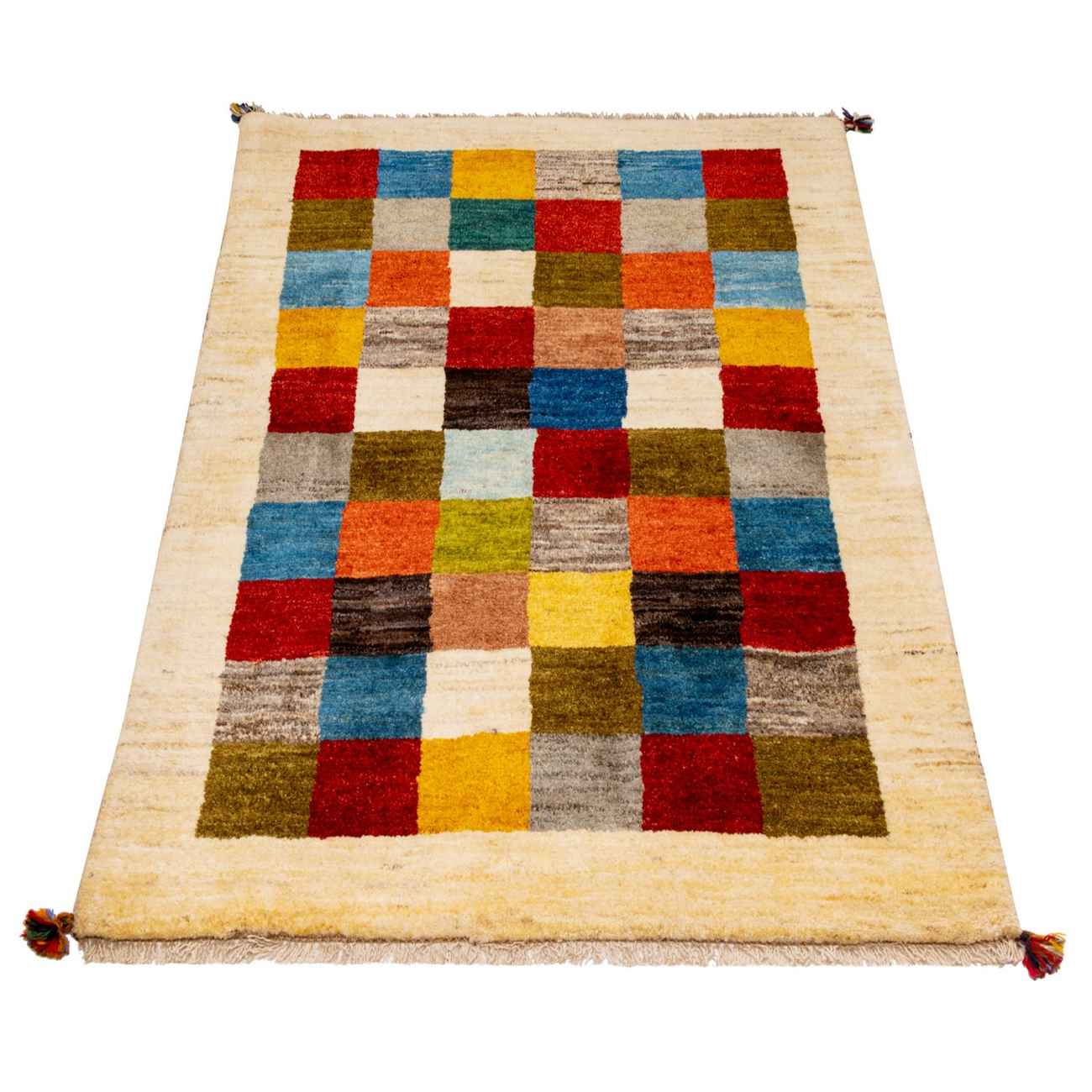 Price and Buy Persian Gabbeh Wool Rug Authentic Handwoven in Fars Checkered Cream - Image 6