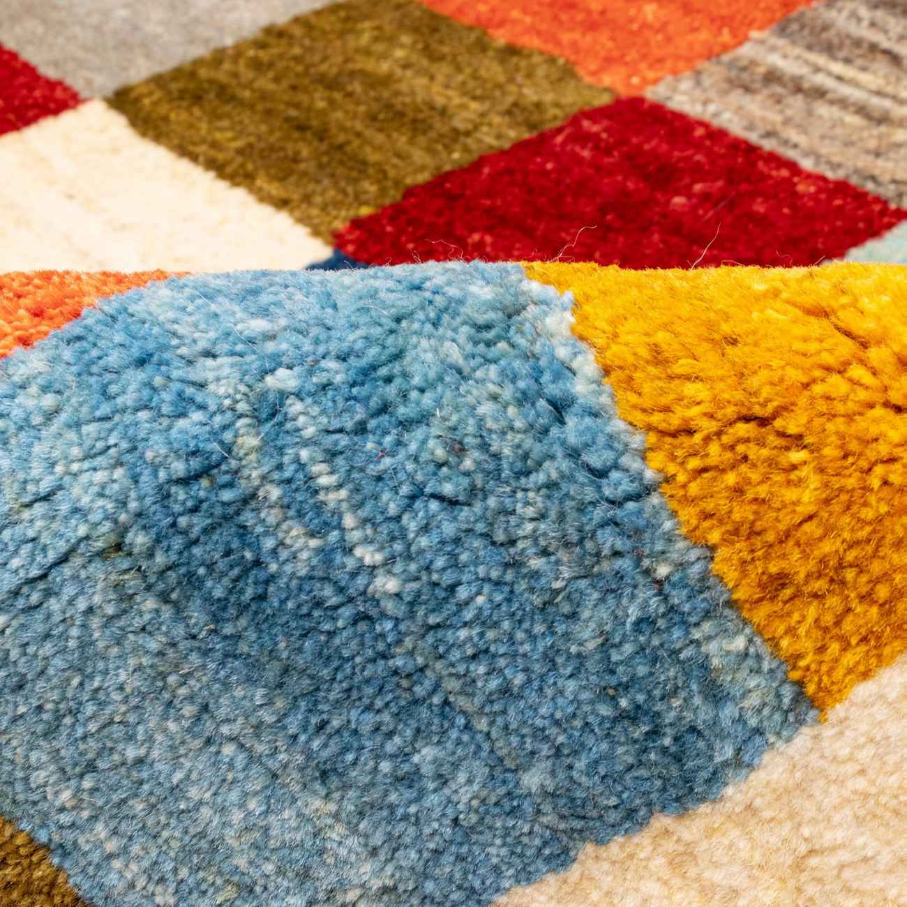 Price and Buy Persian Gabbeh Wool Rug Authentic Handwoven in Fars Checkered Cream - Image 7