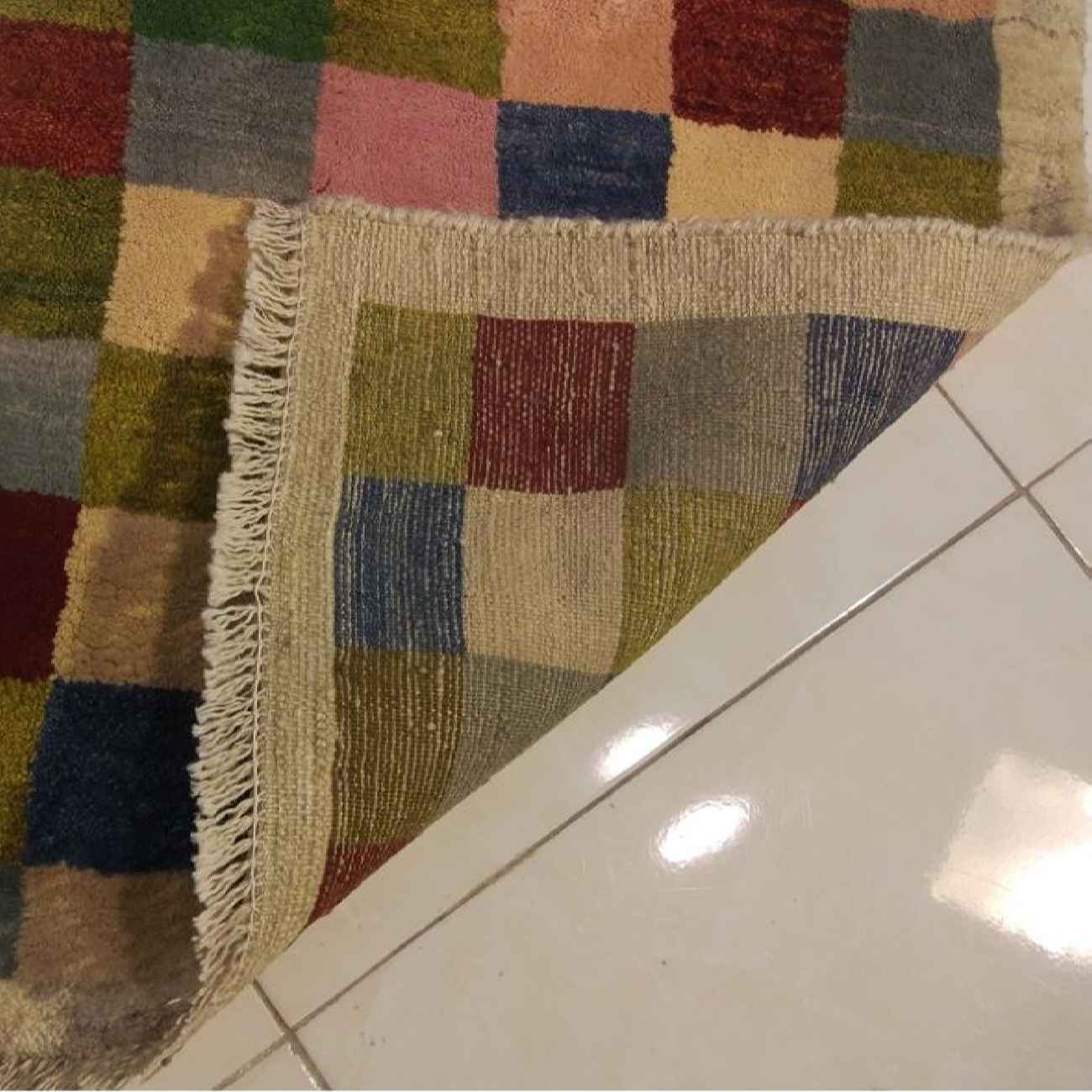 Price and Buy Persian Gabbeh Wool Rug Authentic Handwoven in Fars Checkered - Image 3