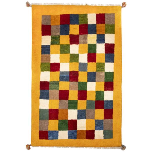 Price and Buy Persian Gabbeh Wool Rug Handwoven in Fars Checkered Yellow_68ffeb8f4eec7.jpeg Price and Buy Persian Gabbeh Wool Rug Handwoven in Fars Checkered Yellow