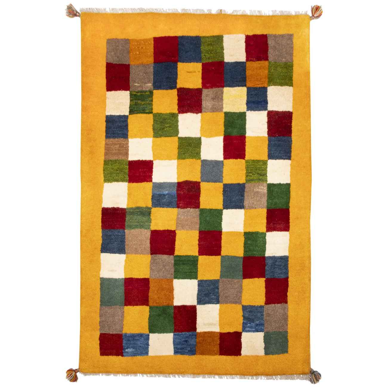 Price and Buy Persian Gabbeh Wool Rug Handwoven in Fars Checkered Yellow