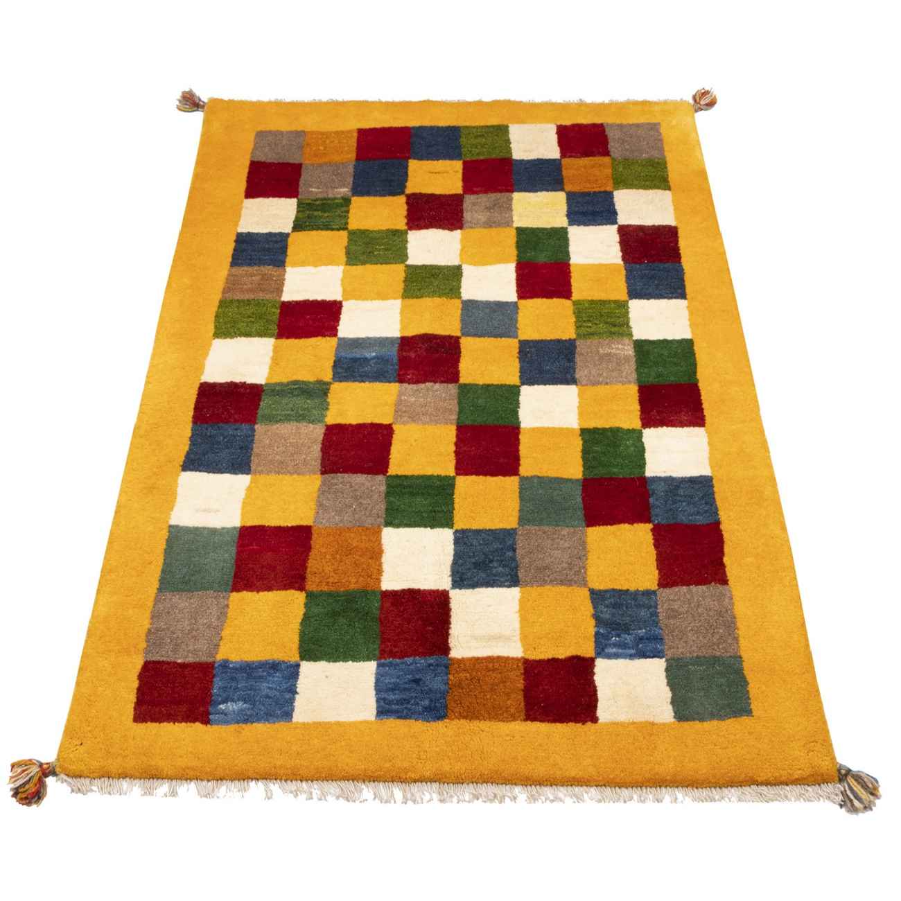 Price and Buy Persian Gabbeh Wool Rug Handwoven in Fars Checkered Yellow - Image 4