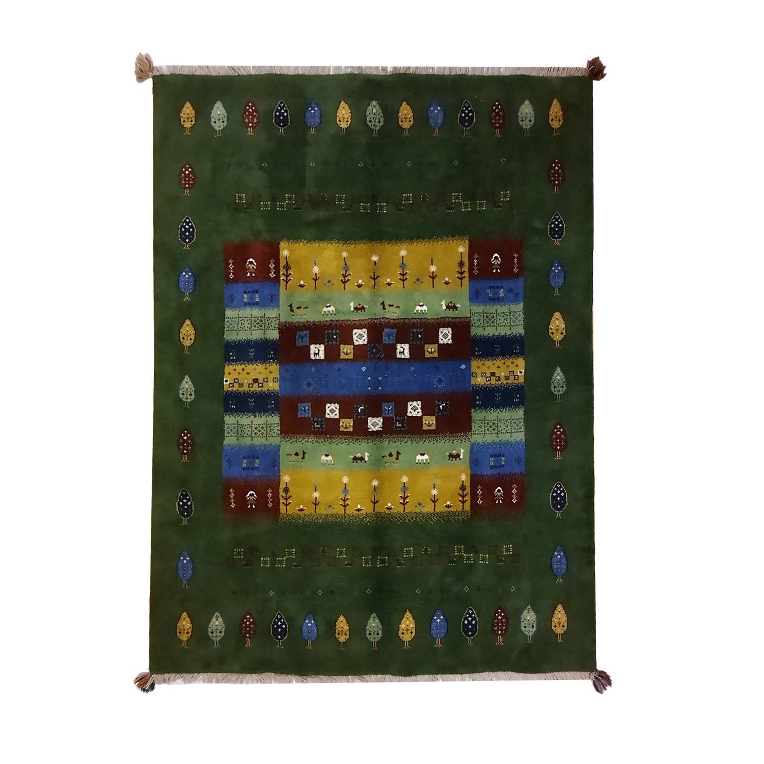 Price and Buy Persian Gabbeh Wool Rug Handwoven in Shiraz Tree Motifs Green