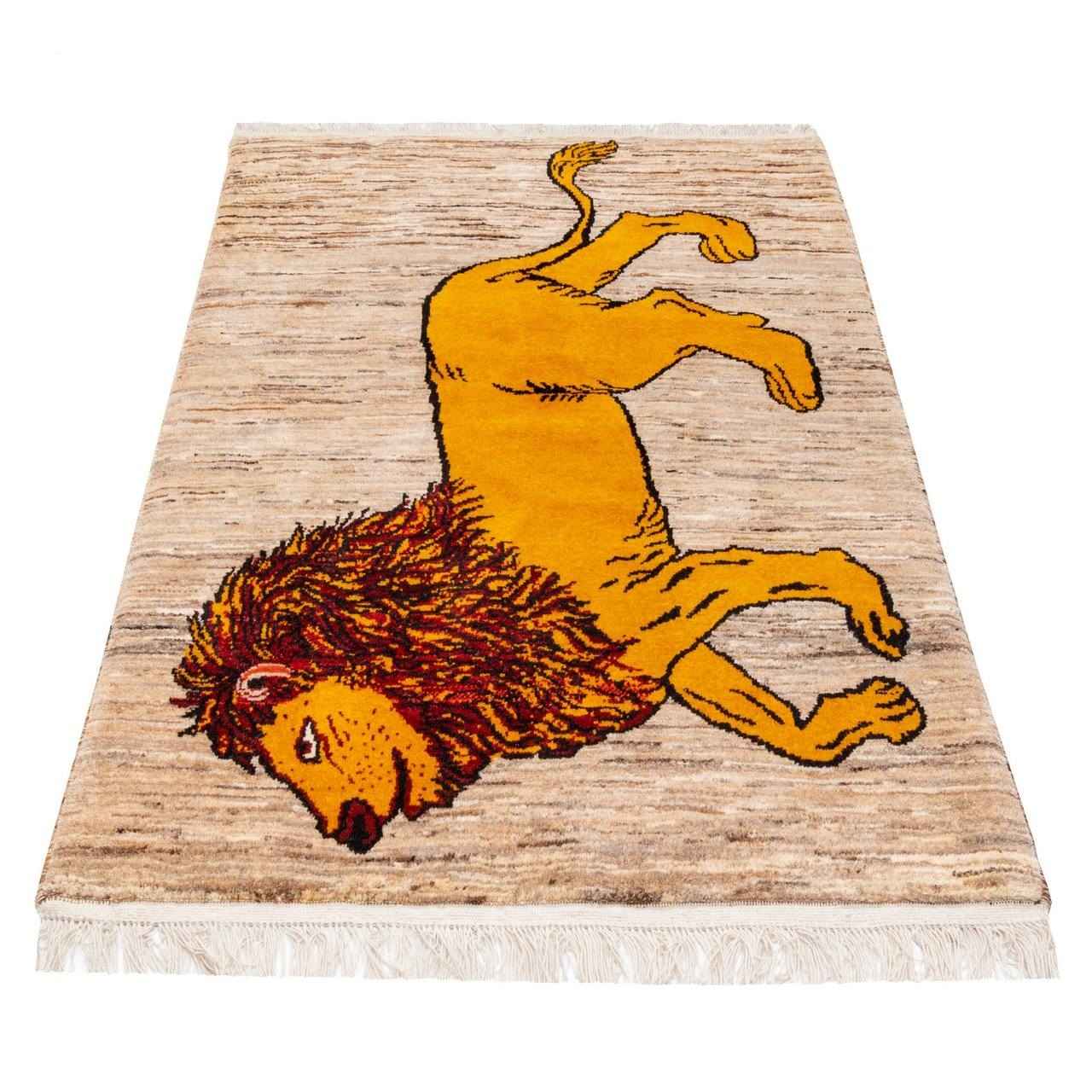 Price and Buy Persian Gabbeh Wool Rug Handwoven with Animal Motifs Golden Lion - Image 3