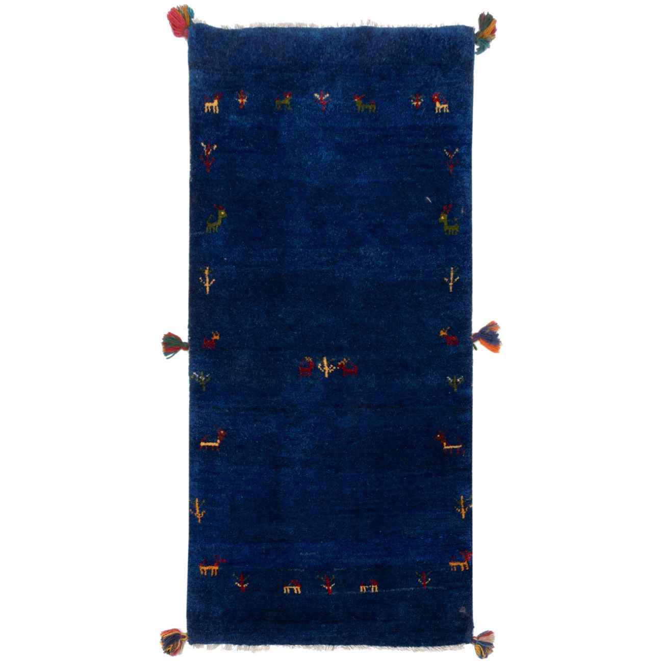 Price and Buy Persian Gabbeh Wool Runner Rug Handwoven in Fars Animal Motifs Navy Blue