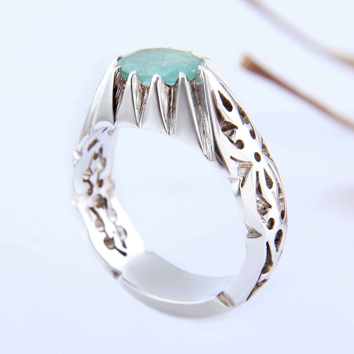 Price and Buy Persian Green Emerald Silver Ring For Men Handcrafted Model Ellipse - Image 3