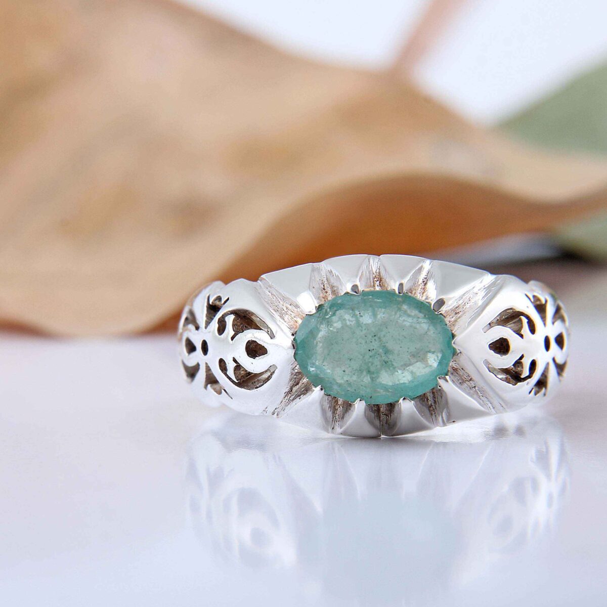 Price and Buy Persian Green Emerald Silver Ring For Men Handcrafted Model Ellipse - Image 4