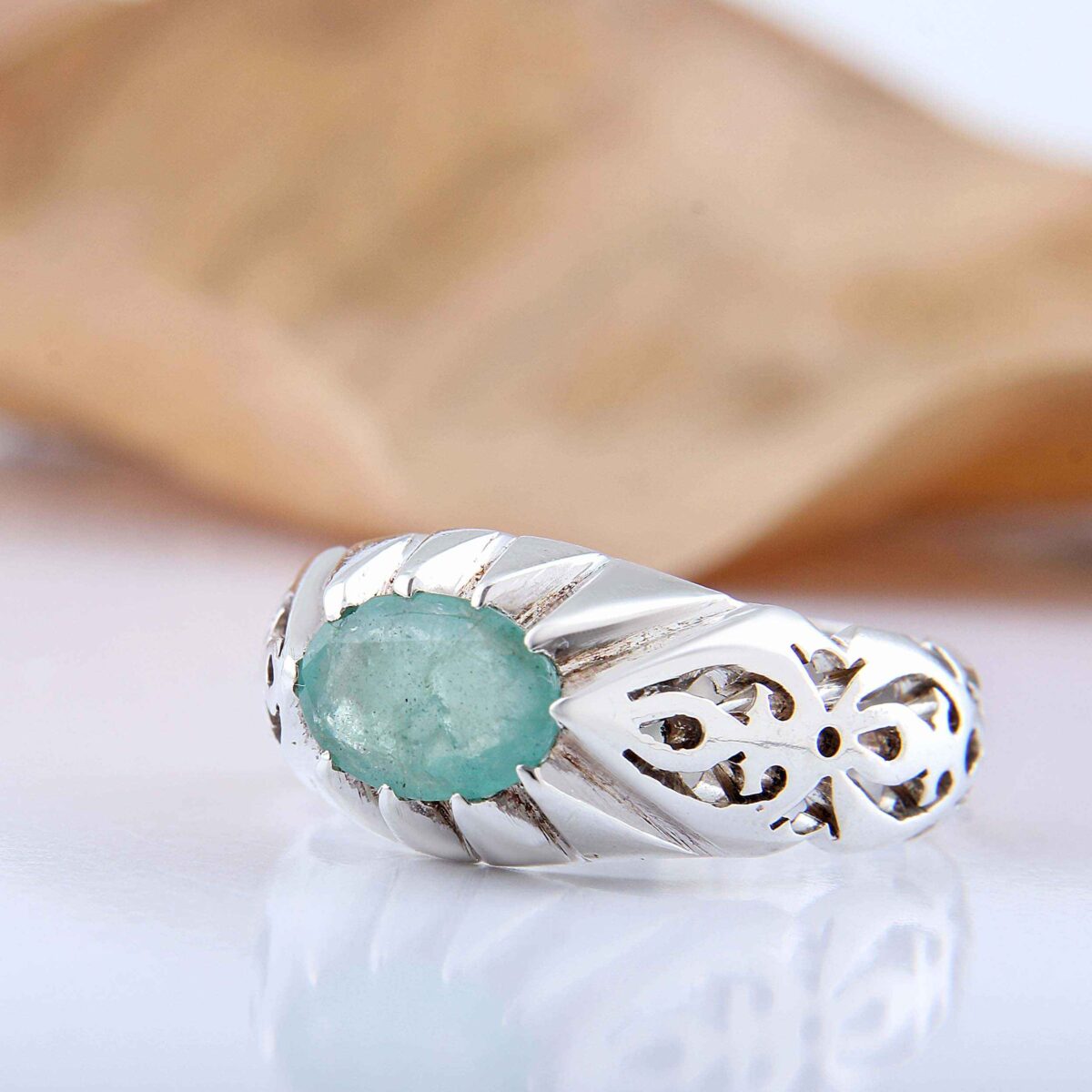 Price and Buy Persian Green Emerald Silver Ring For Men Handcrafted Model Ellipse - Image 5