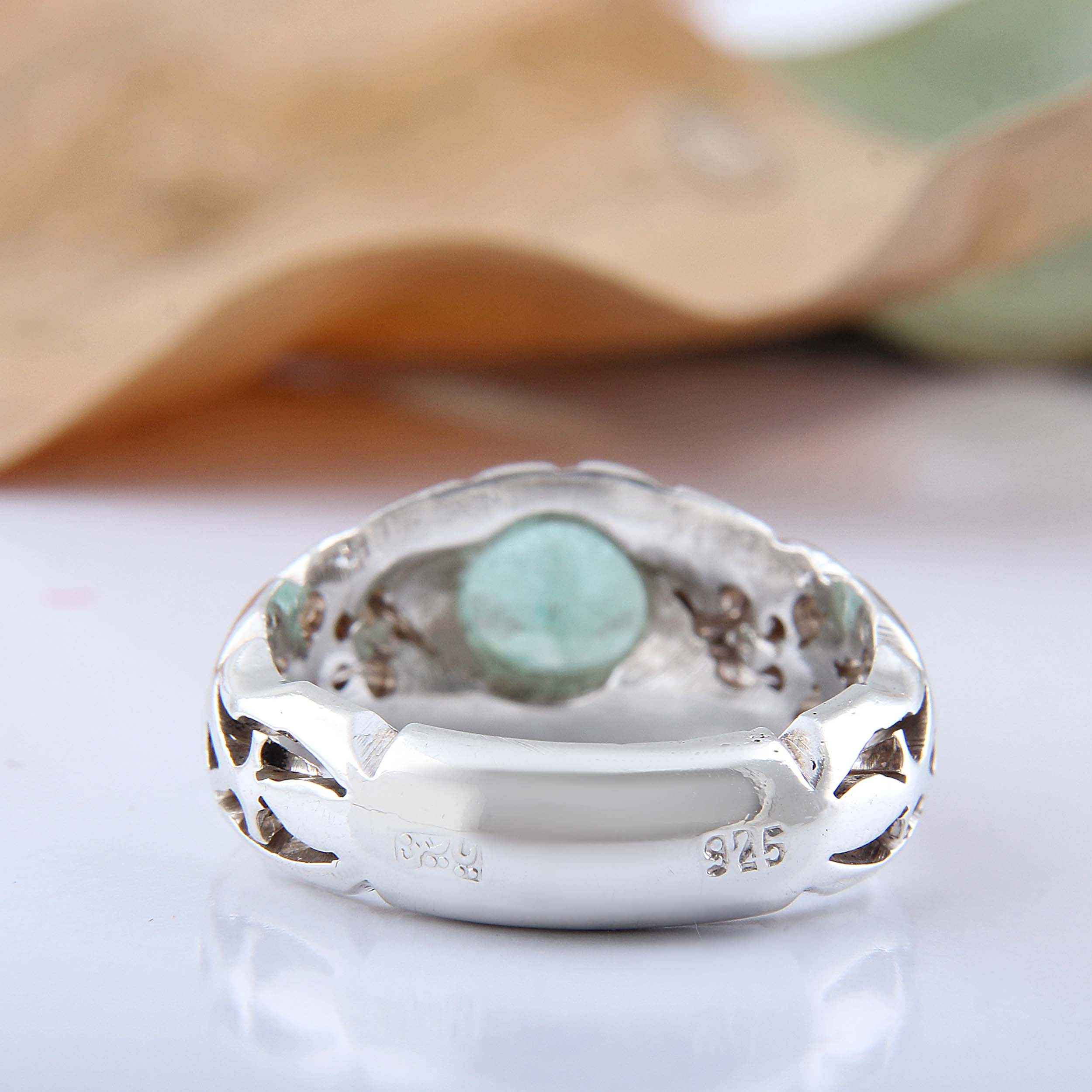 Price and Buy Persian Green Emerald Silver Ring For Men Handcrafted Model Ellipse - Image 7