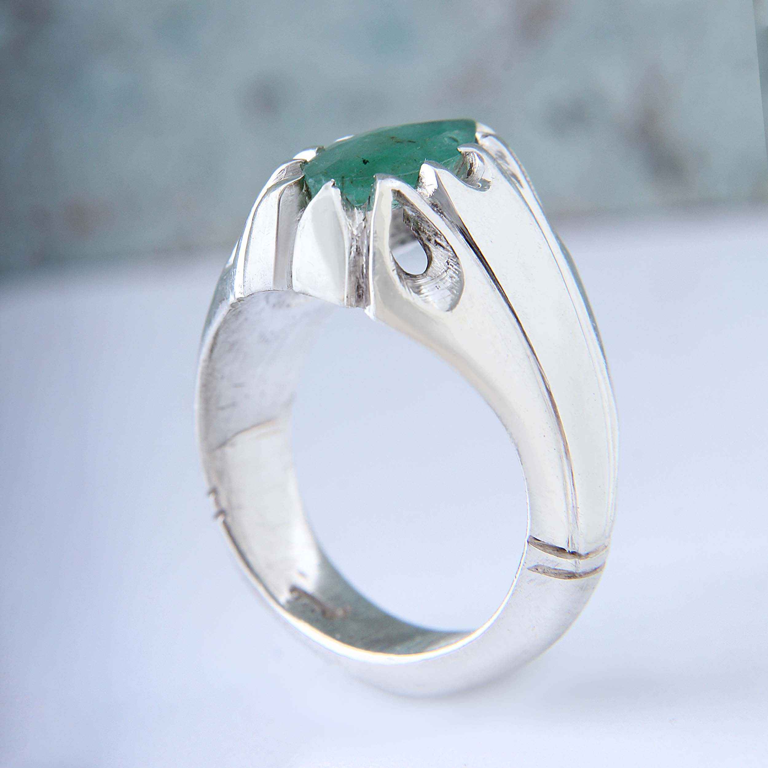 Price and Buy Persian Green Emerald Silver Ring For Men Handcrafted Model Tear - Image 3