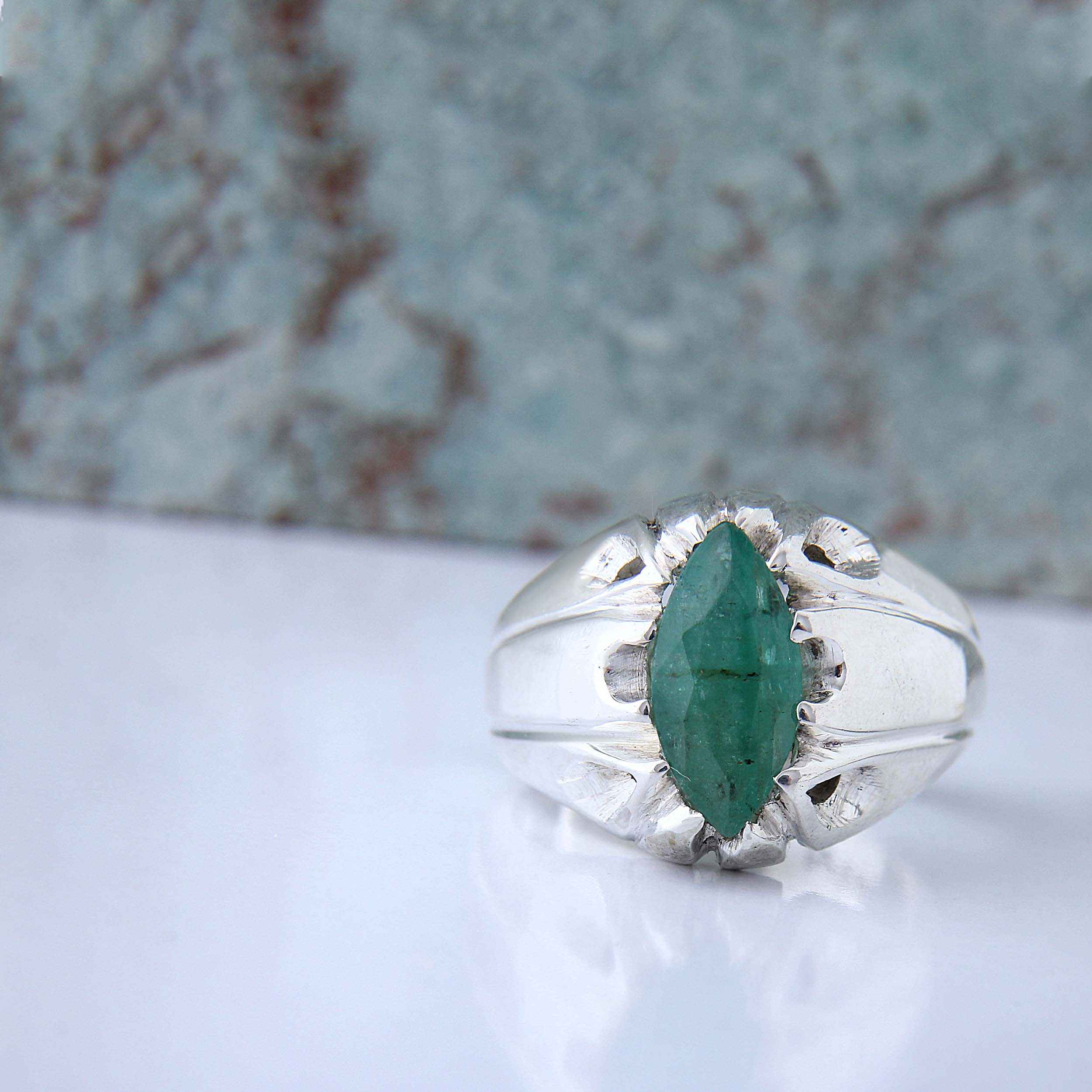 Price and Buy Persian Green Emerald Silver Ring For Men Handcrafted Model Tear - Image 4