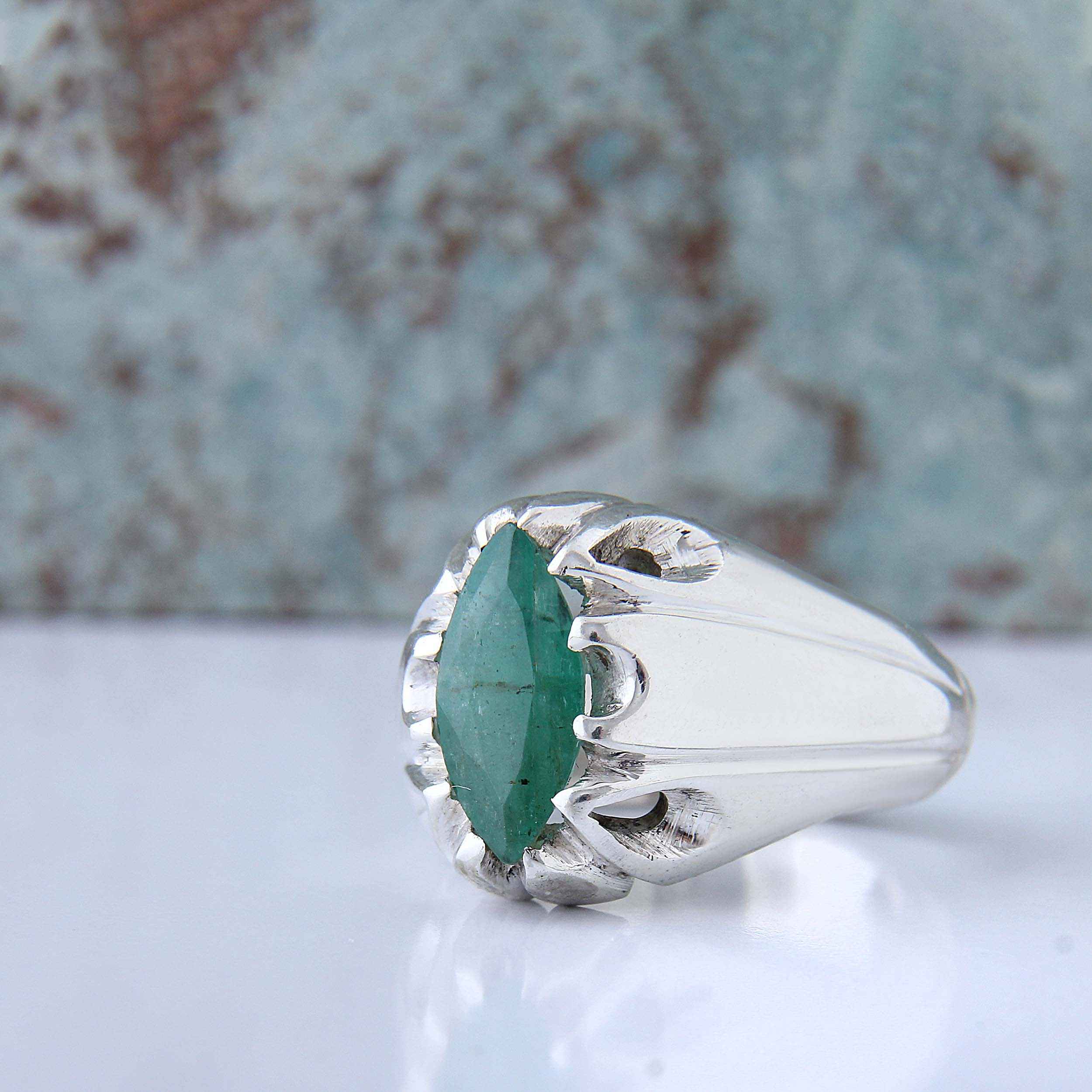 Price and Buy Persian Green Emerald Silver Ring For Men Handcrafted Model Tear - Image 5