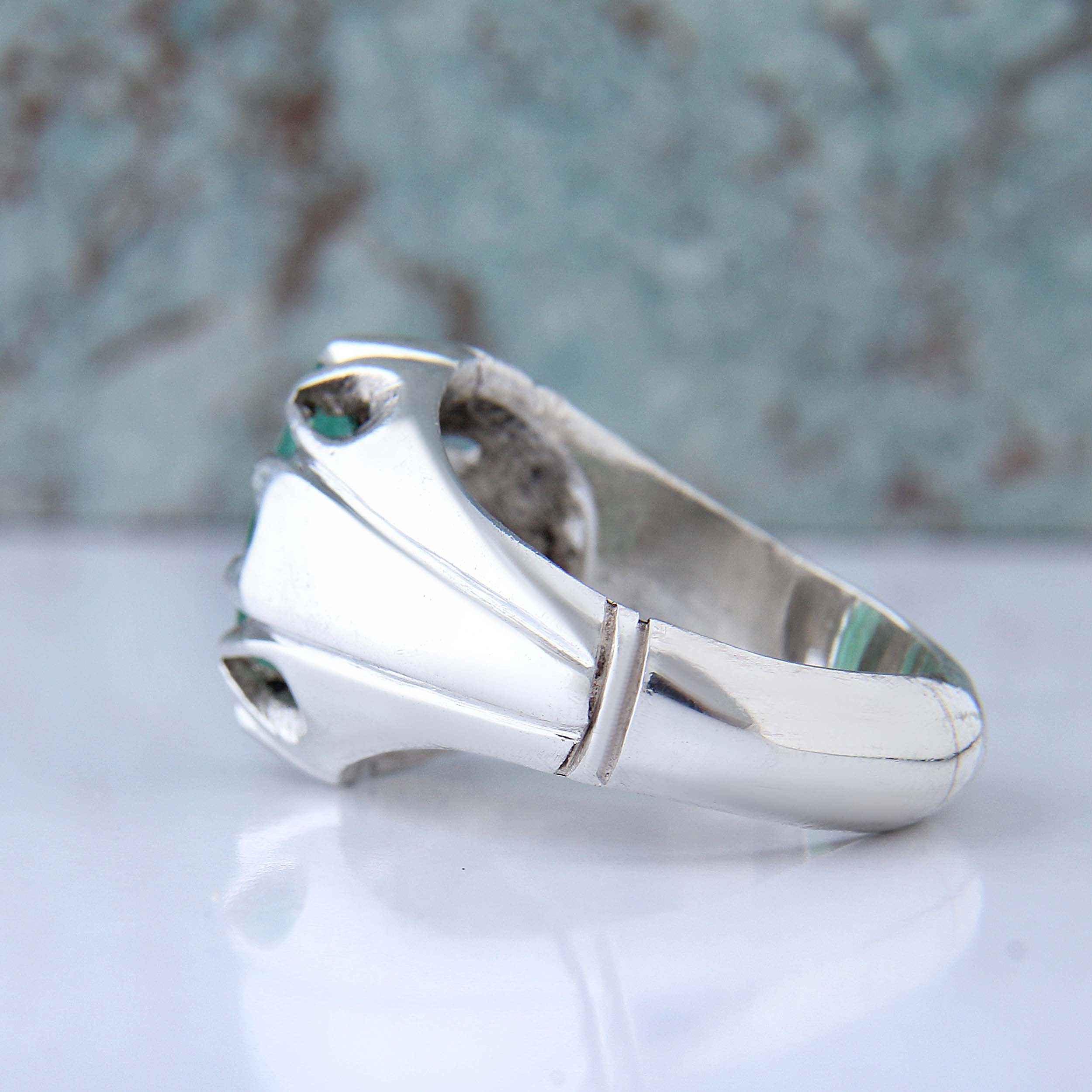 Price and Buy Persian Green Emerald Silver Ring For Men Handcrafted Model Tear - Image 6