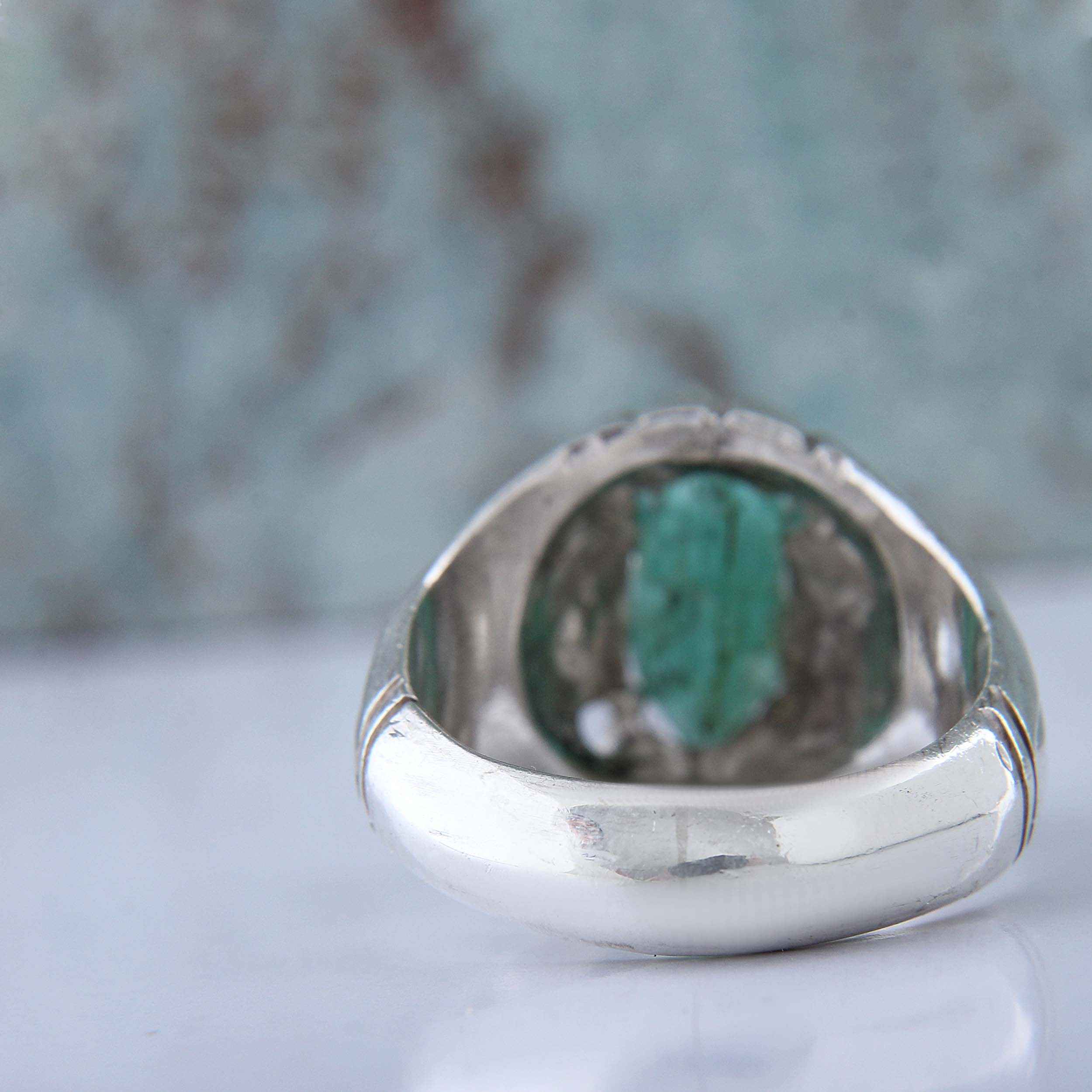 Price and Buy Persian Green Emerald Silver Ring For Men Handcrafted Model Tear - Image 7