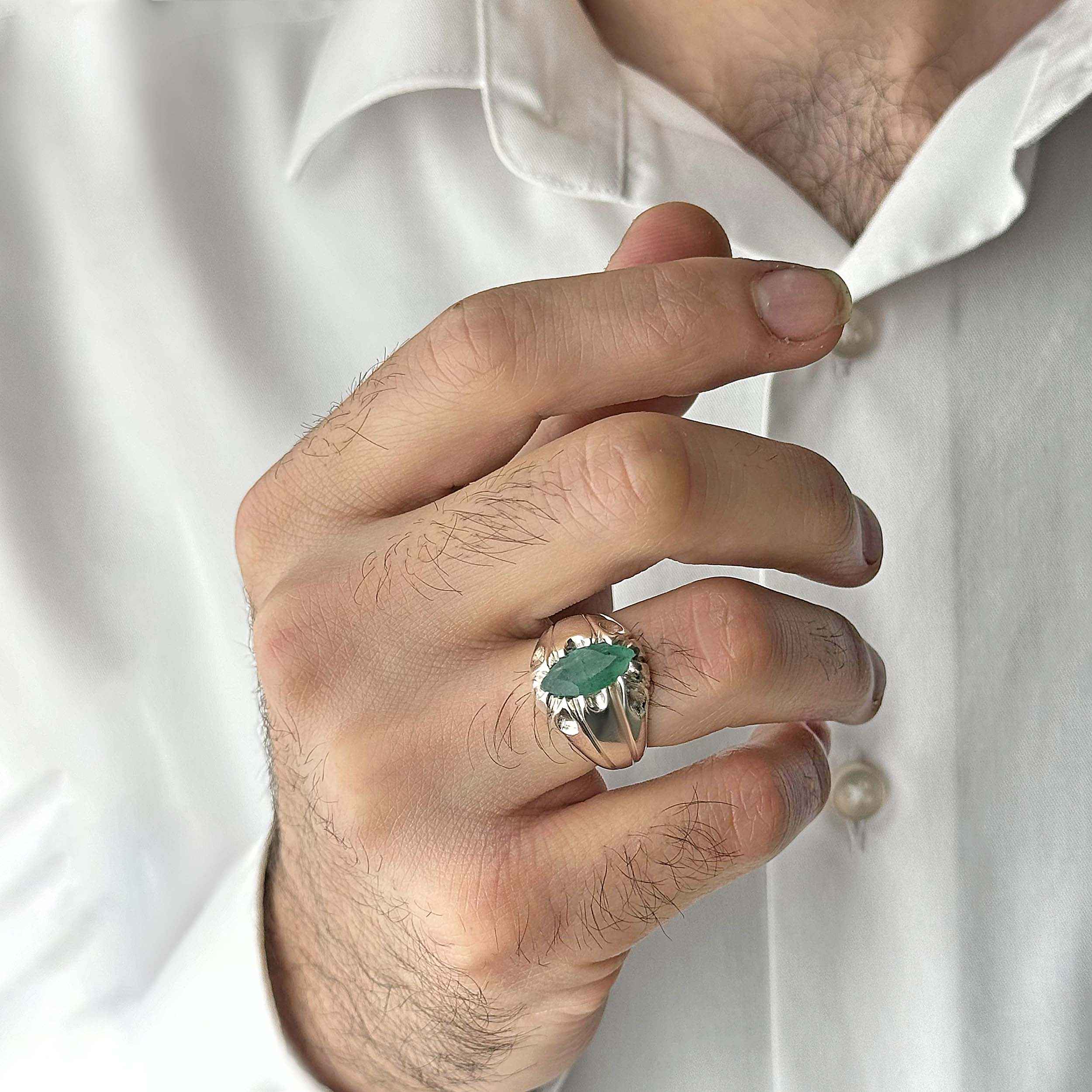 Price and Buy Persian Green Emerald Silver Ring For Men Handcrafted Model Tear - Image 8