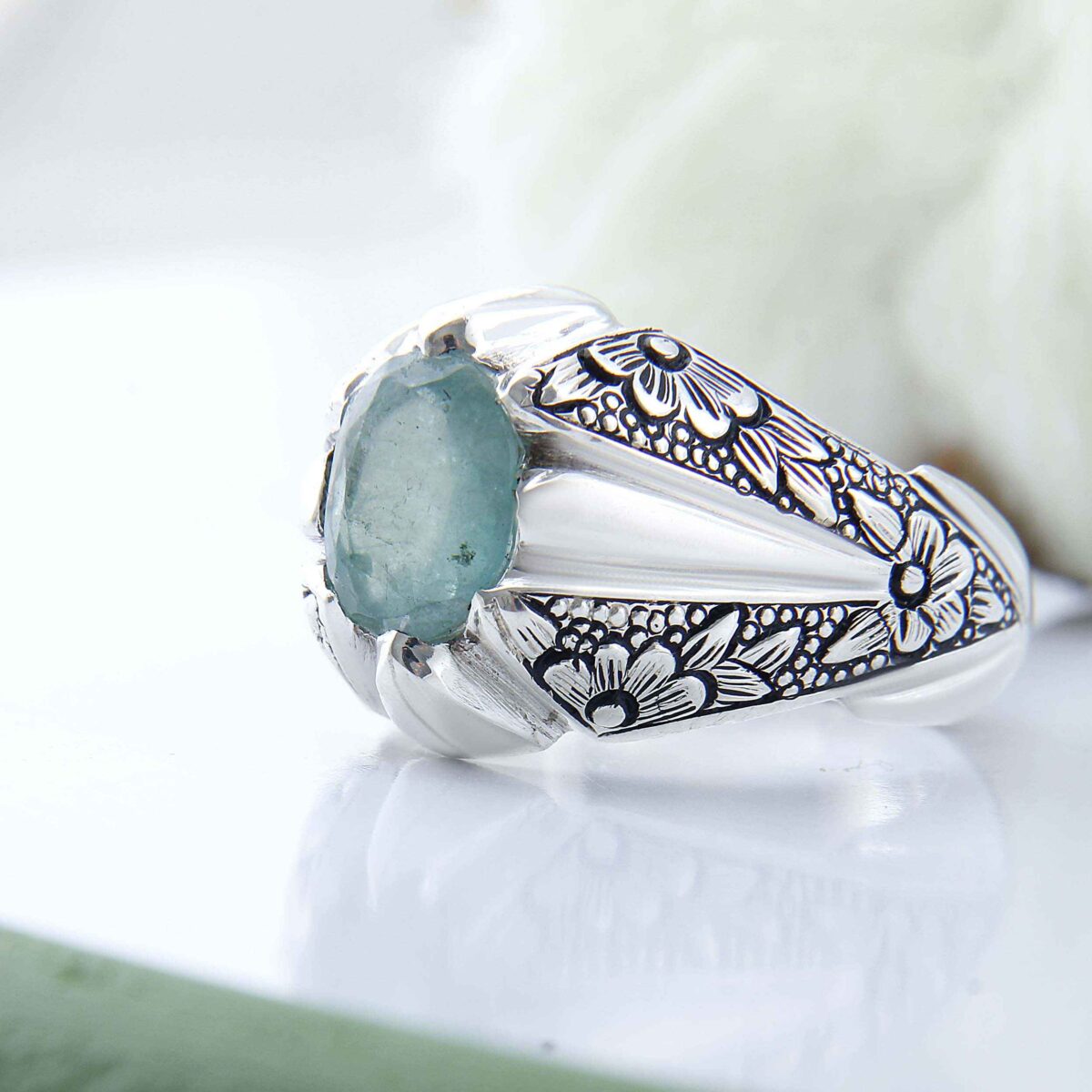 Price and Buy Persian Green Emerald Silver Ring For Men Handcrafted - Image 3