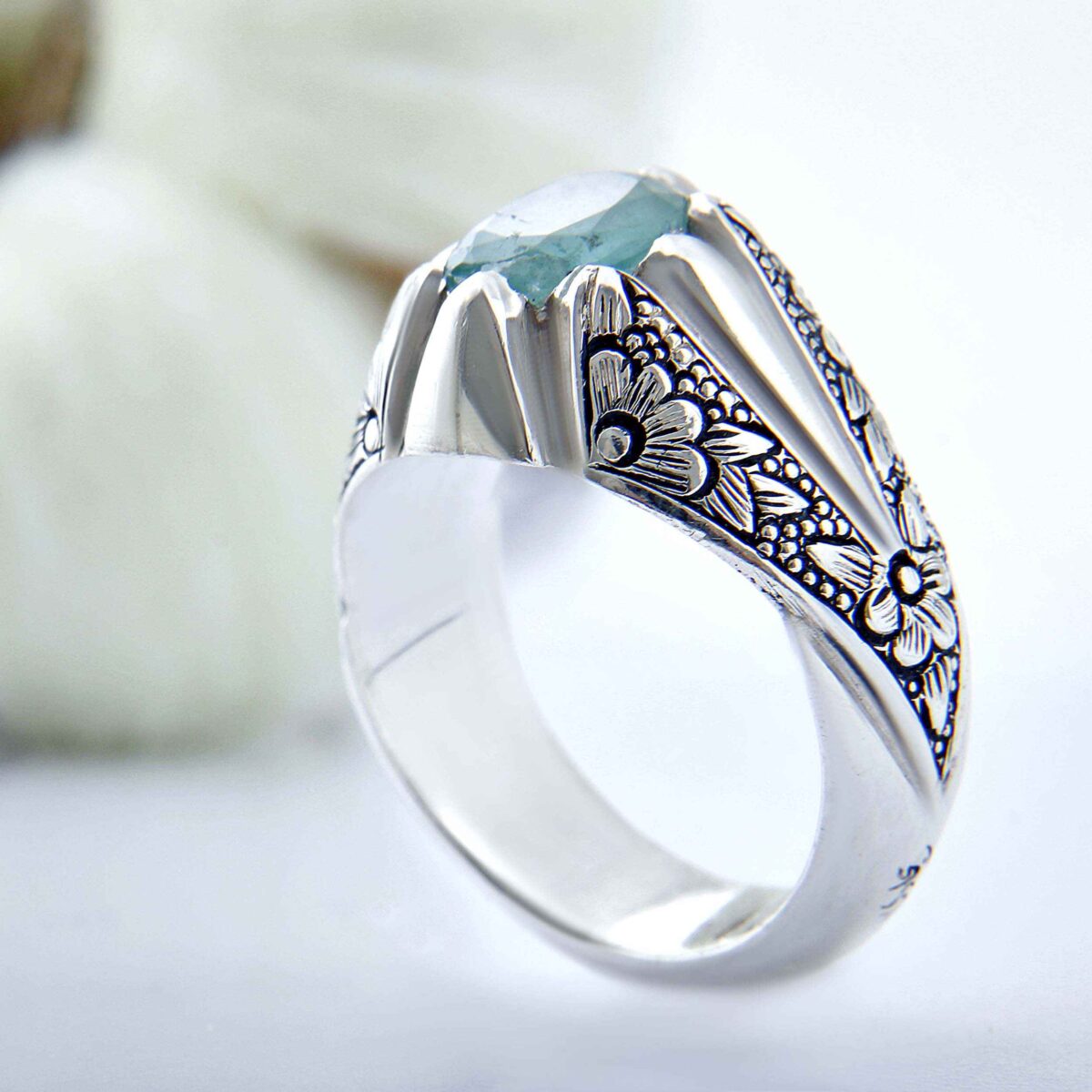 Price and Buy Persian Green Emerald Silver Ring For Men Handcrafted - Image 6