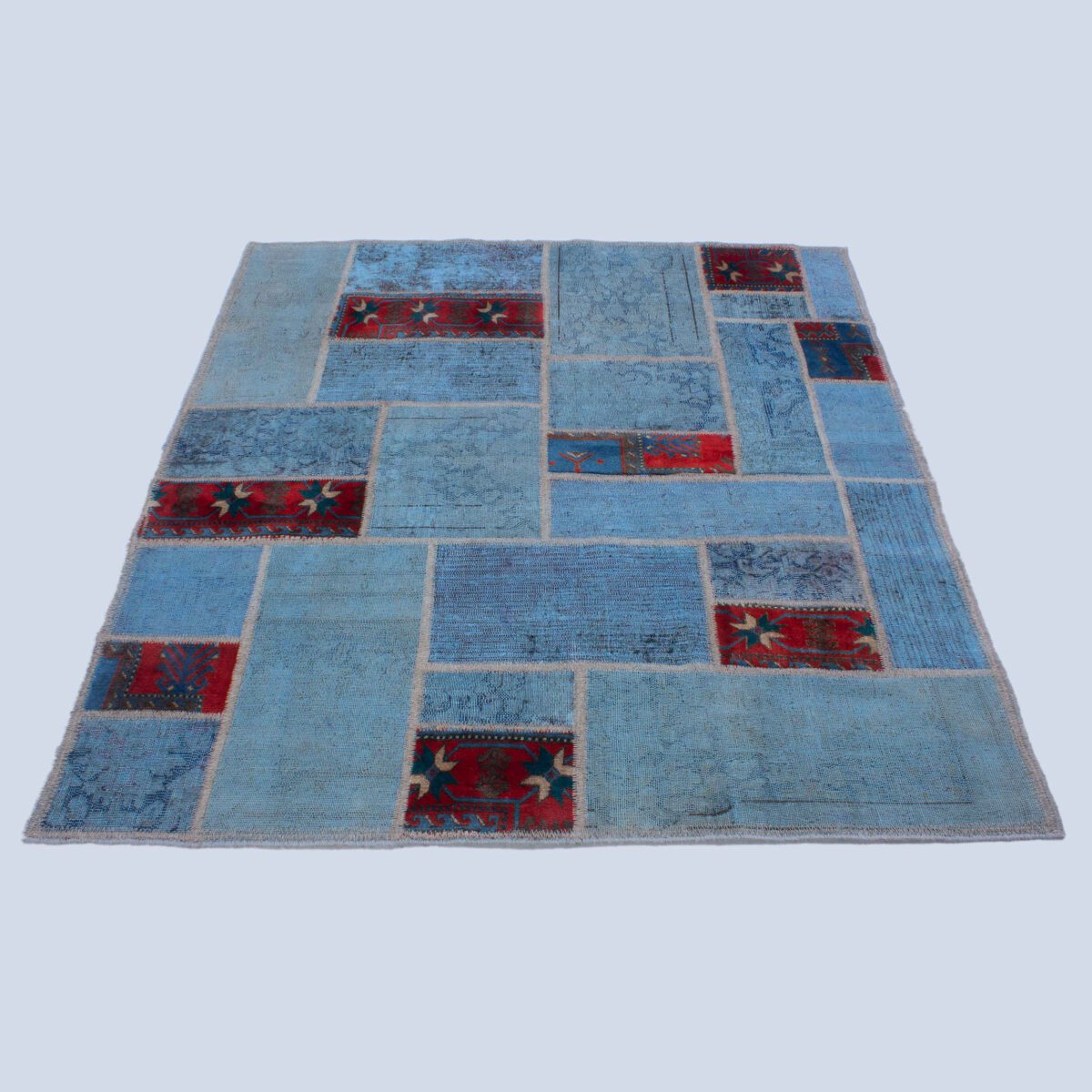 Price and Buy Persian Hand-Knotted Patchwork Carpet Geometric Blue - Image 3