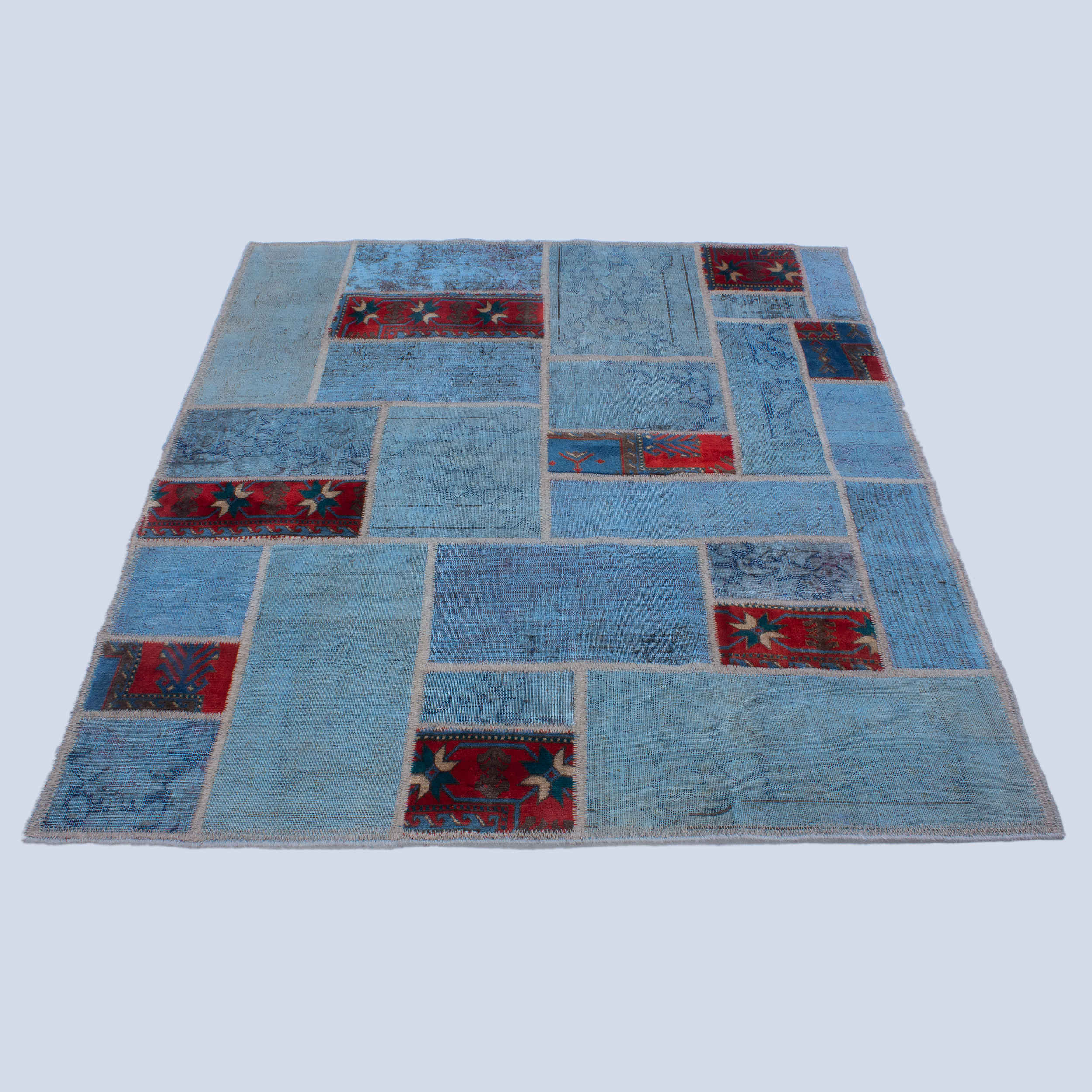 Price and Buy Persian Hand-Knotted Patchwork Carpet Geometric Blue - Image 3
