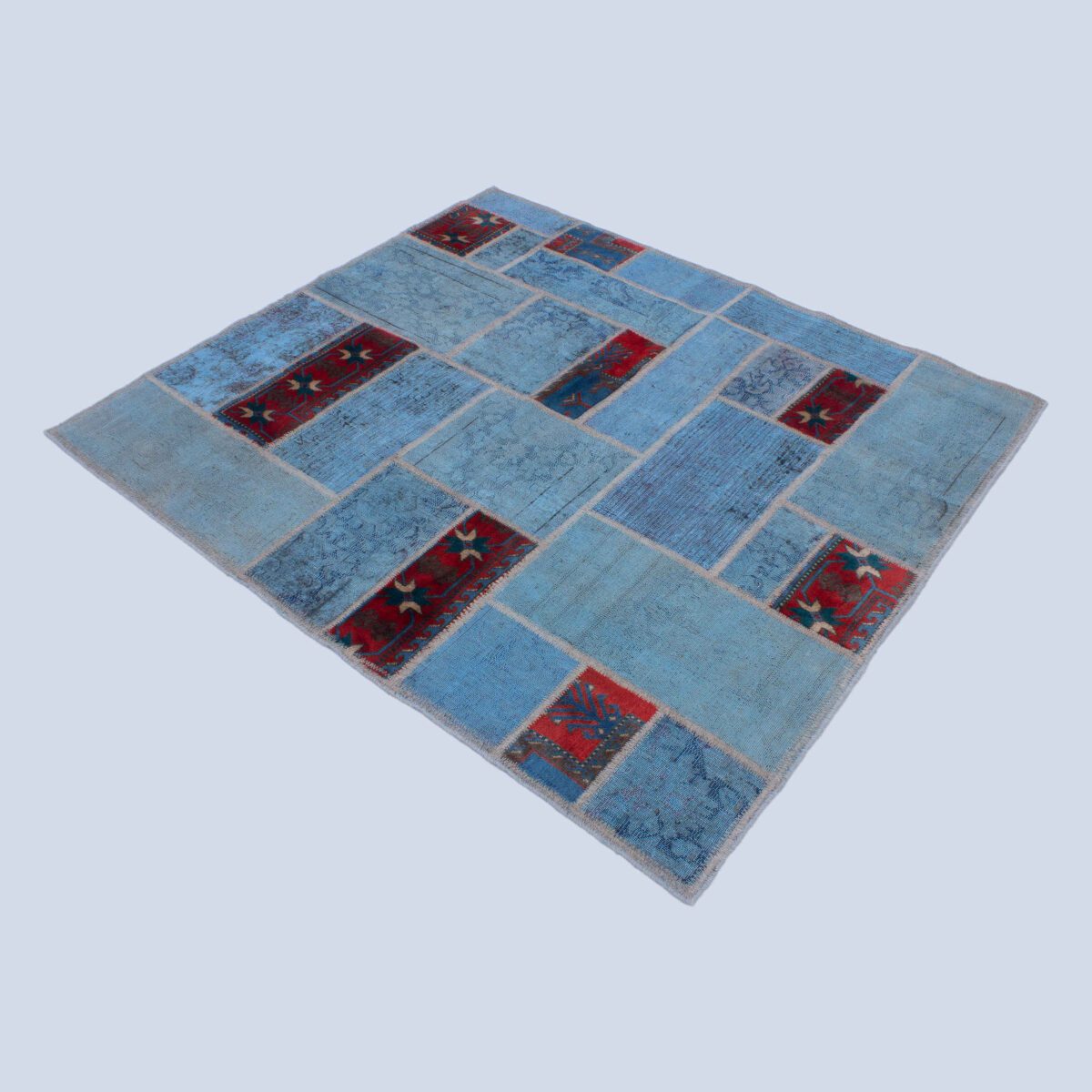 Price and Buy Persian Hand-Knotted Patchwork Carpet Geometric Blue - Image 4