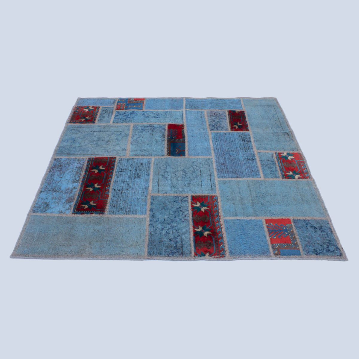 Price and Buy Persian Hand-Knotted Patchwork Carpet Geometric Blue - Image 5