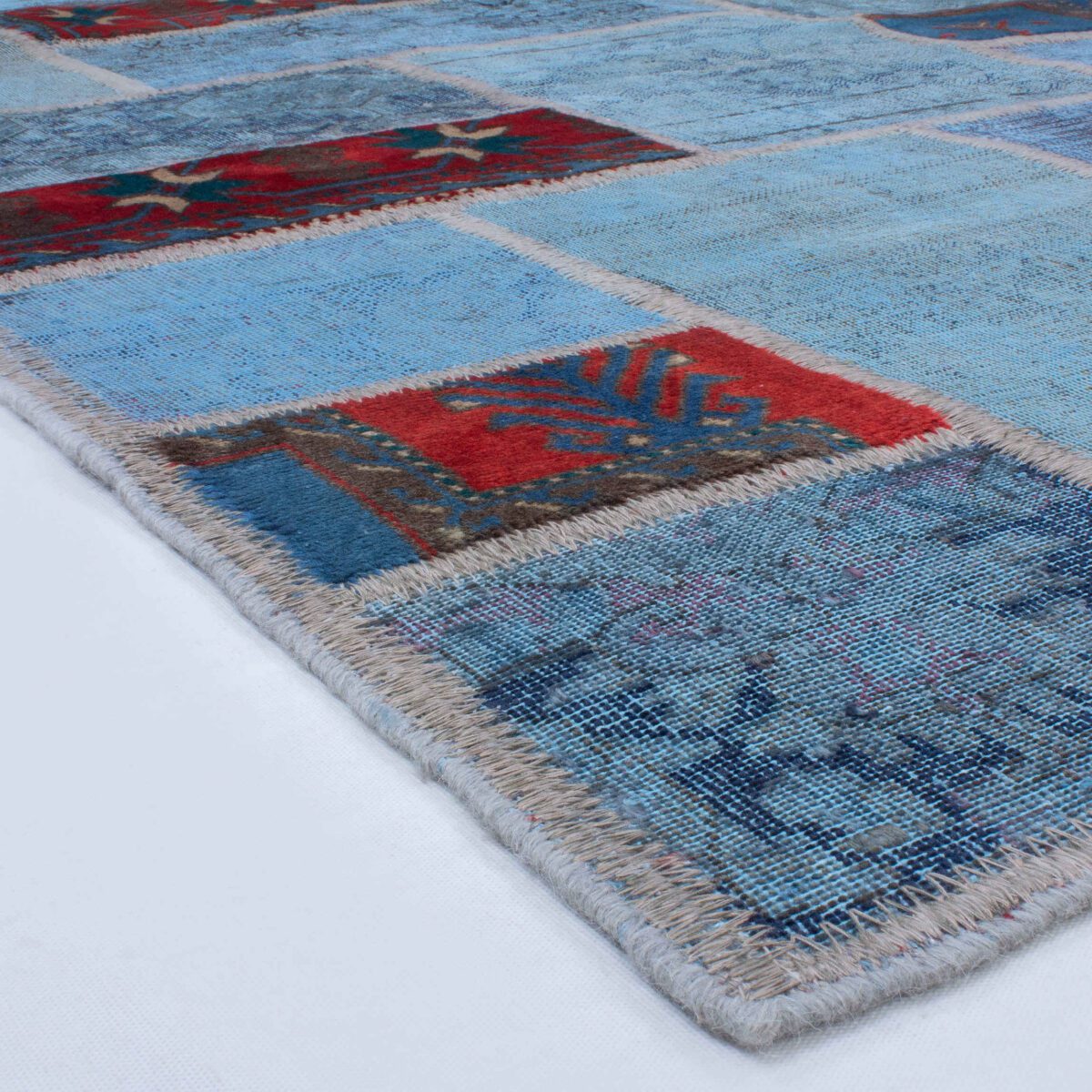 Price and Buy Persian Hand-Knotted Patchwork Carpet Geometric Blue - Image 6