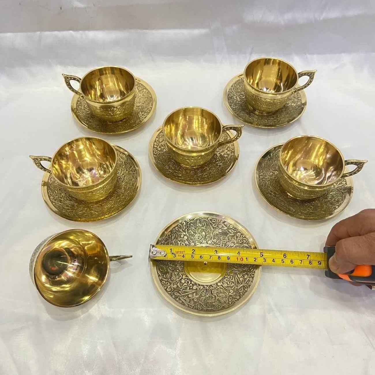 Price and Buy Persian High-Quality Brass Teacup & Saucer Set with Peacock Design (x6) - Image 4