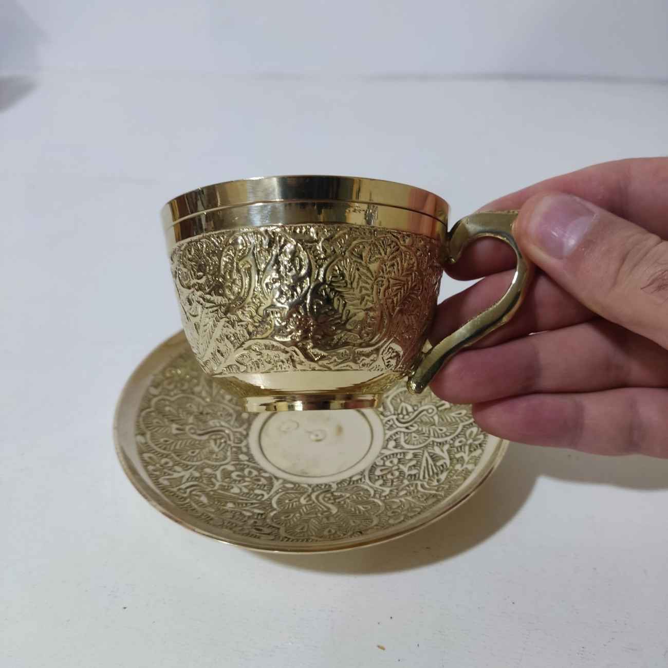 Price and Buy Persian High-Quality Brass Teacup & Saucer Set with Peacock Design (x6) - Image 5