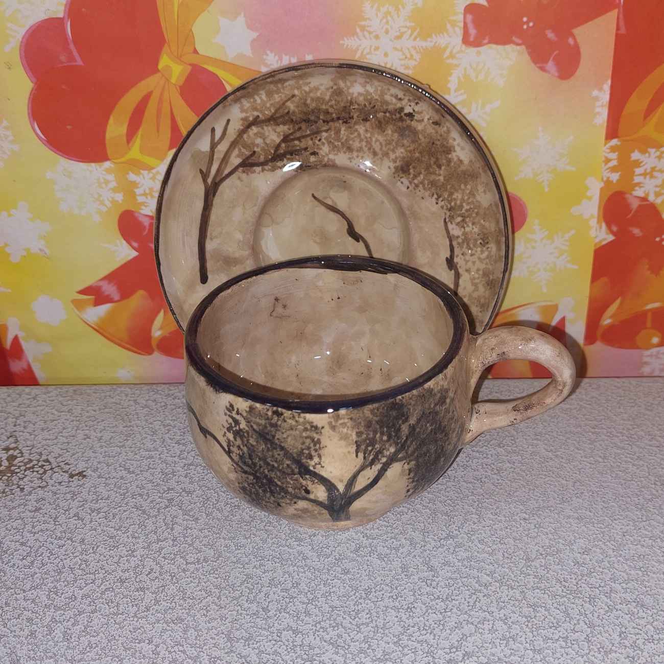 Price and Buy Persian High-Quality Pottery Teacup & Saucer with Tree Design - Image 4