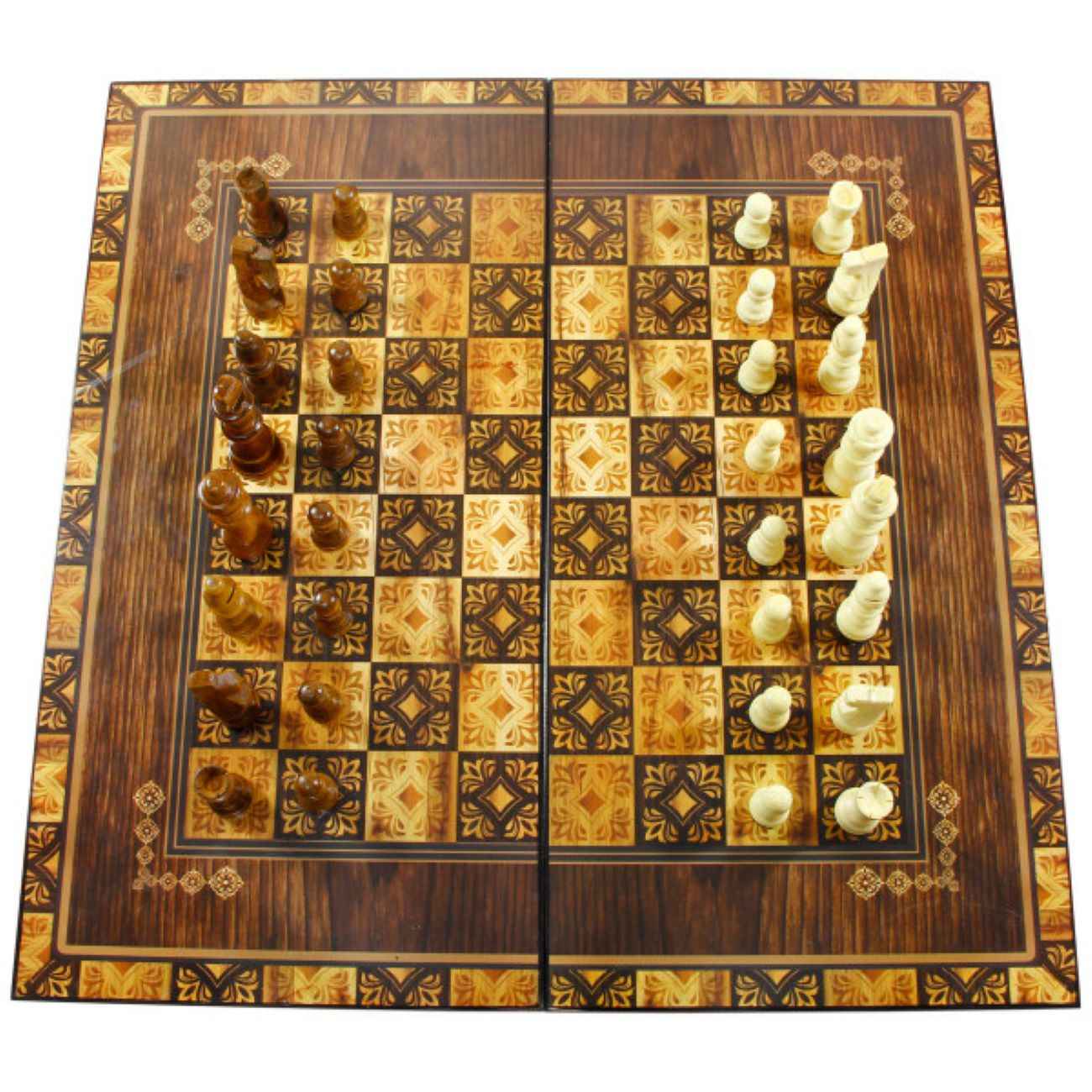 Price and Buy Persian Inlaid Wooden Marquetry Chess Board with 32 Pieces & Artistic Design