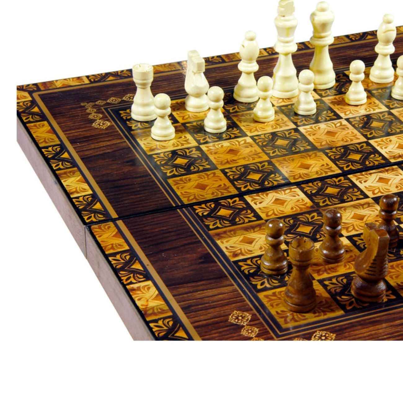 Price and Buy Persian Inlaid Wooden Marquetry Chess Board with 32 Pieces & Artistic Design - Image 3