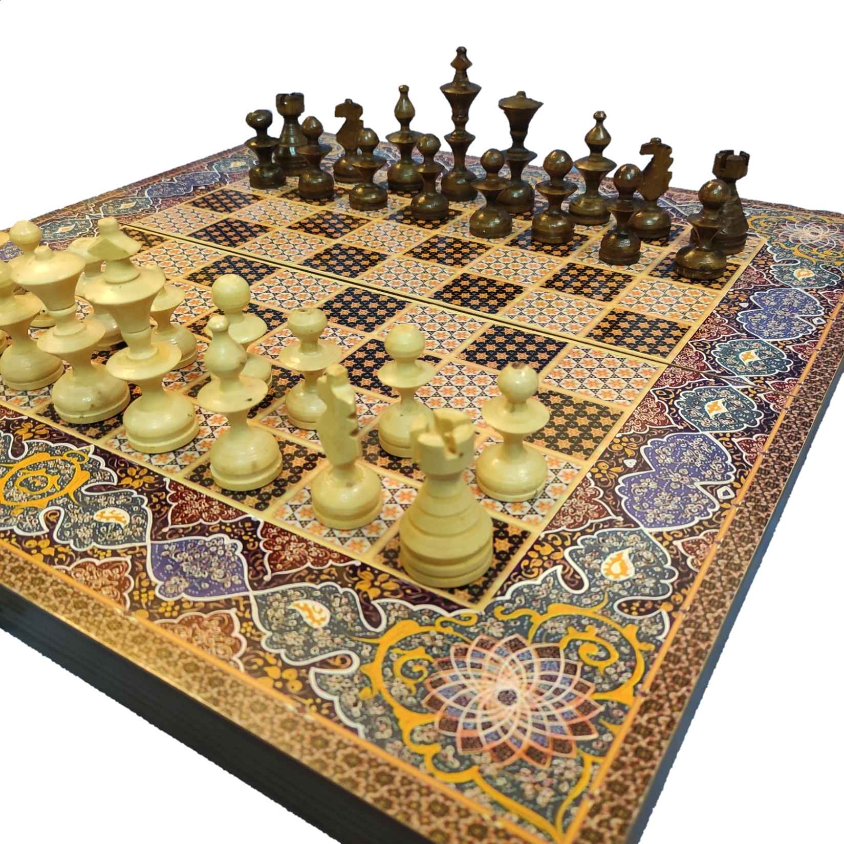 Price and Buy Persian Inlaid Wooden Marquetry Chess Board with 32 Pieces & Traditional Design - Image 3