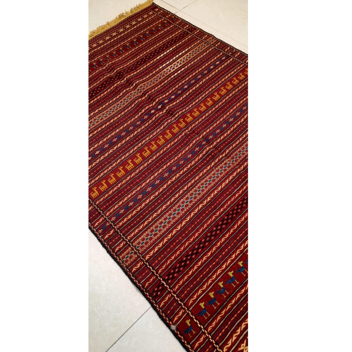 Price and Buy Persian Kilim Rug with Wool Handwoven in Ghoochan Striped Maroon - Image 4