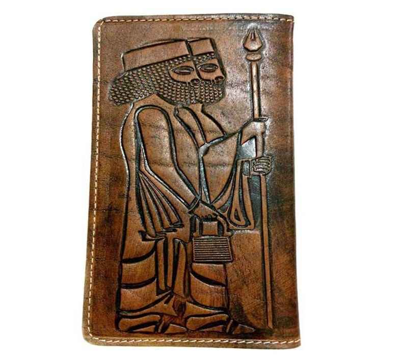 Price and Buy Persian Leather Long Wallet for Men with Achaemenid Soldier Design