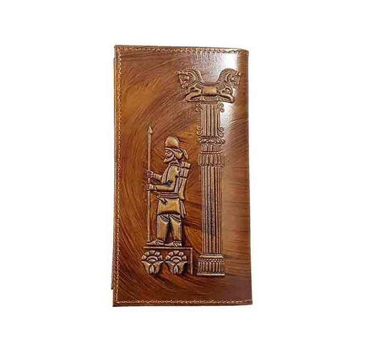 Price and Buy Persian Leather Long Wallet for Men with Faravahar & Achaemenid Design