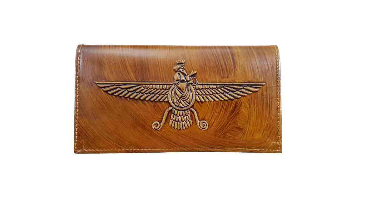 Price and Buy Persian Leather Long Wallet for Men with Faravahar & Achaemenid Design - Image 3