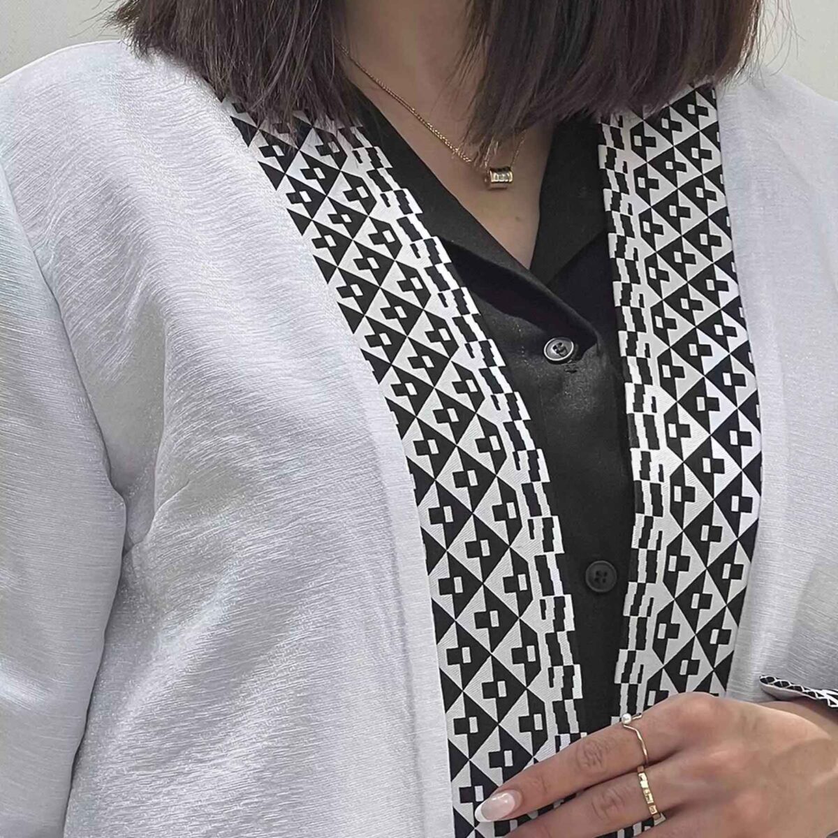 Price and Buy Persian Manto Black & White with Front Pockets for Women - Image 3