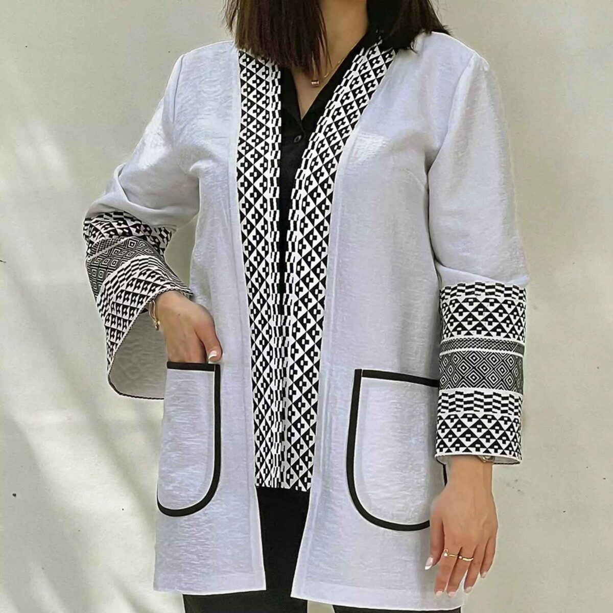 Price and Buy Persian Manto Black & White with Front Pockets for Women - Image 6