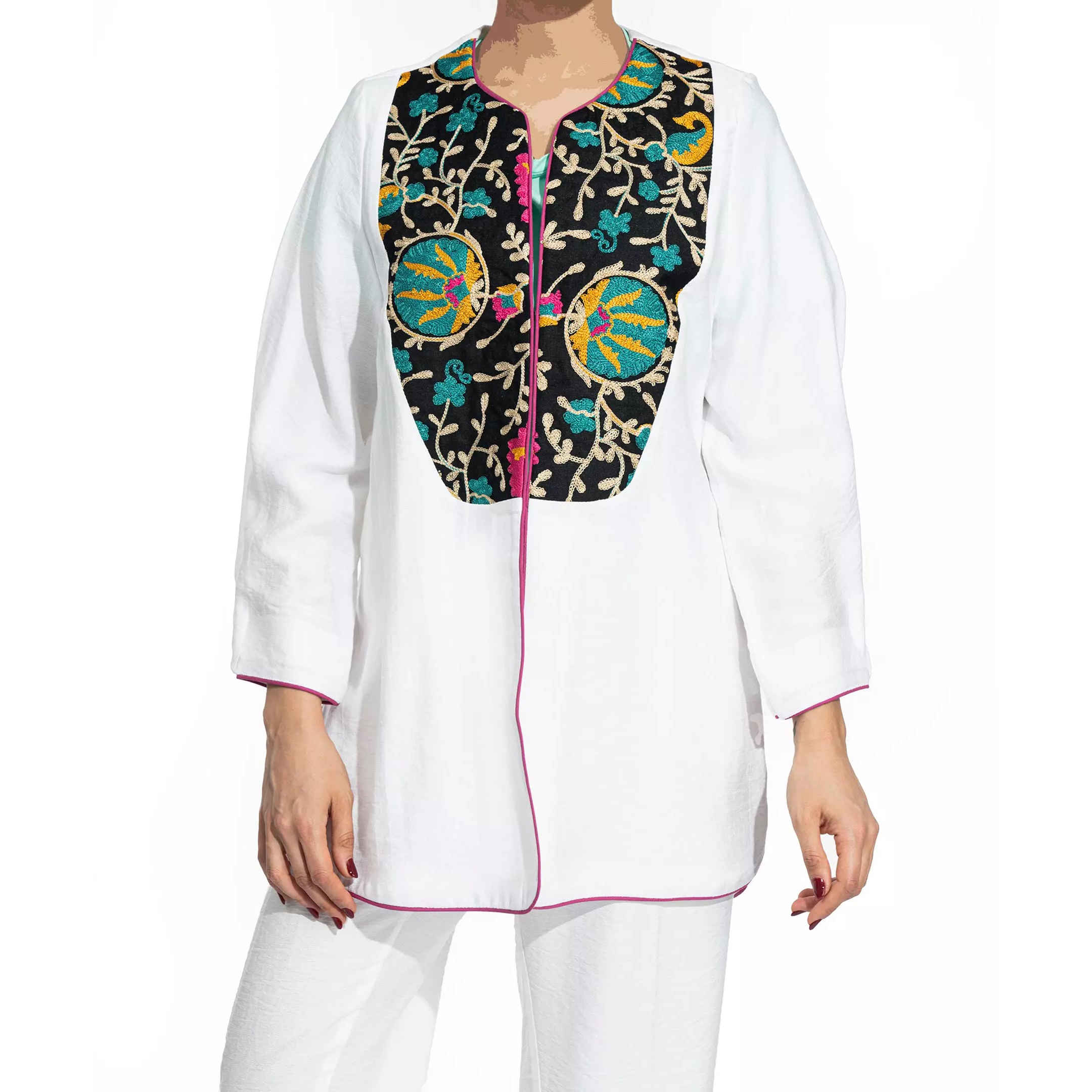 Price and Buy Persian Manto with Floral Embroidery for Women White