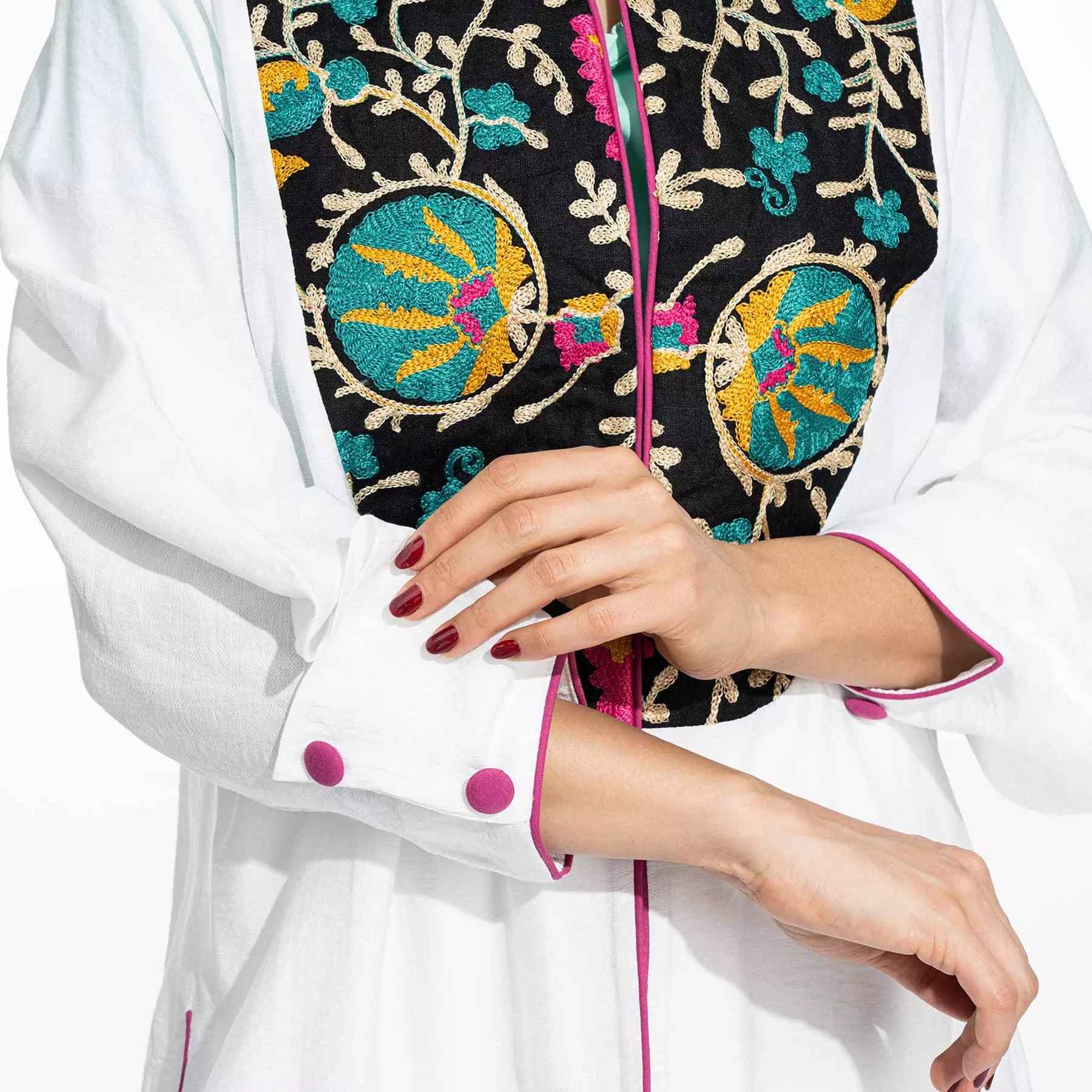Price and Buy Persian Manto with Floral Embroidery for Women White - Image 4
