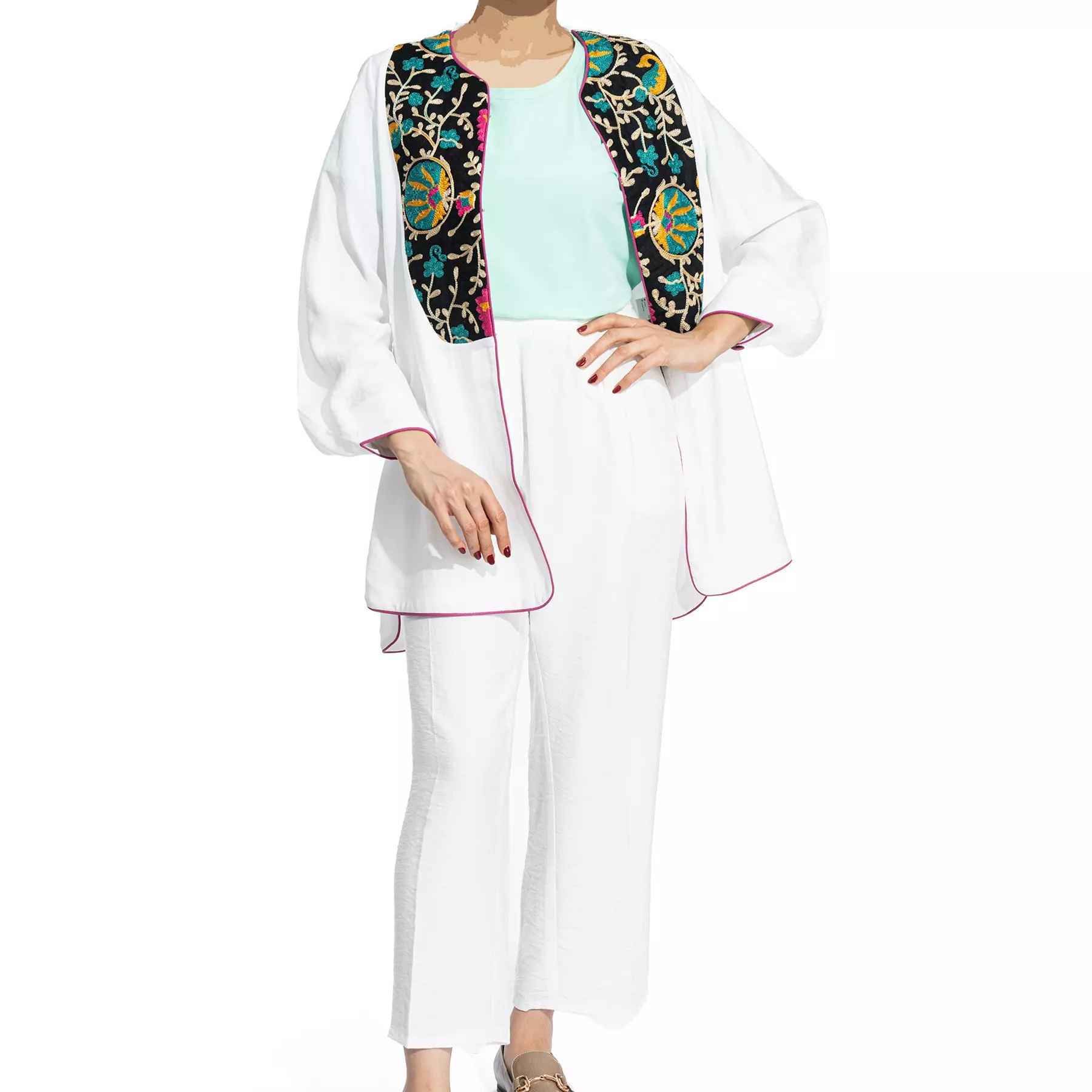 Price and Buy Persian Manto with Floral Embroidery for Women White - Image 5