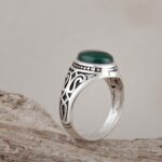 Price and Buy Persian Men’s Silver Ring with Cylindrical Band and Agate Stone in Green - Image 4