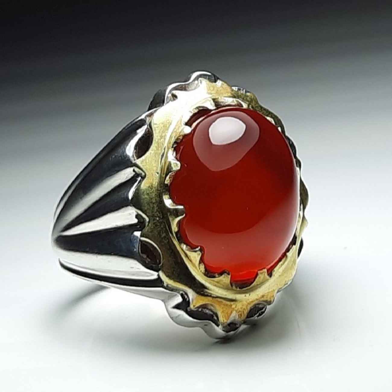 Price and Buy Persian Men’s Silver Ring with Red Agate from Khorasan - Image 4